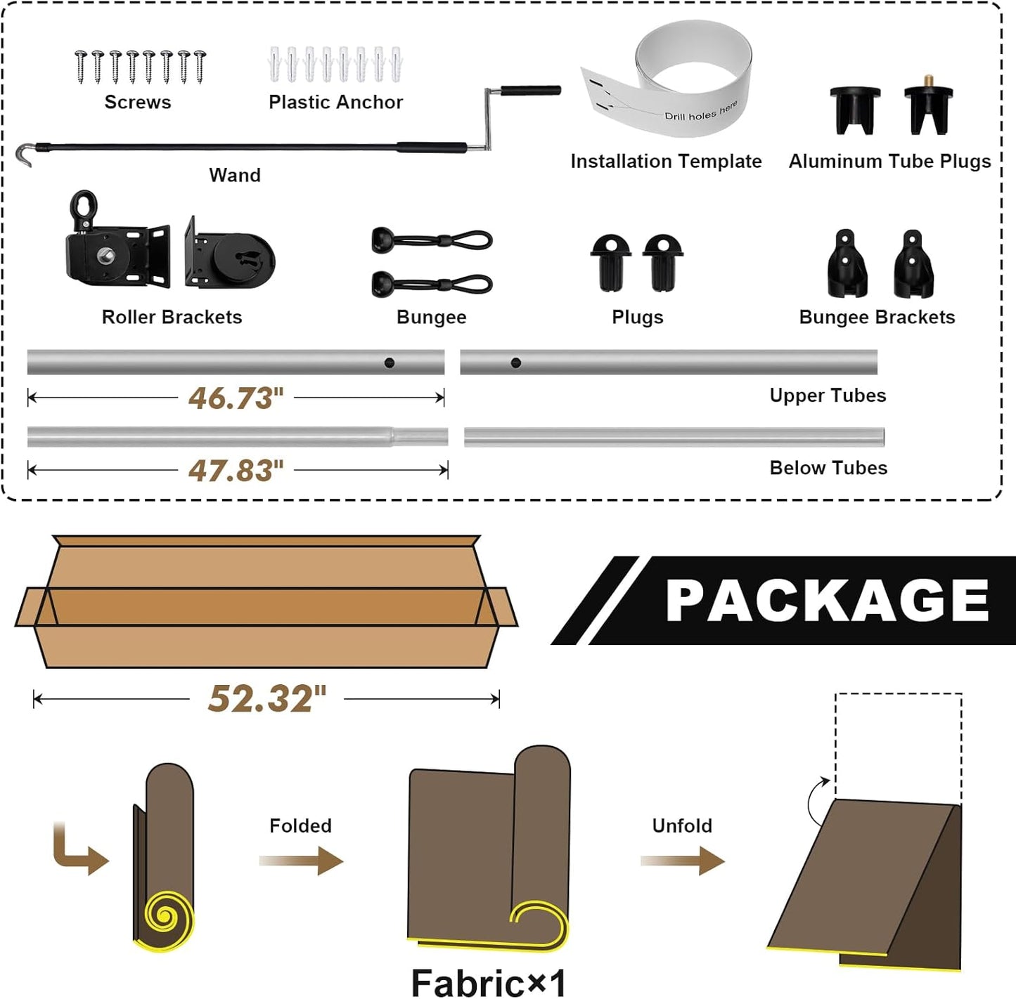 Artpuch Outdoor Roller Shade 8' W x 8' H, Mocha Exterior Cordless Patio Shades Roll Up Blinds with Spliced Pole Design, (2 Poles, One-Piece Fabric)