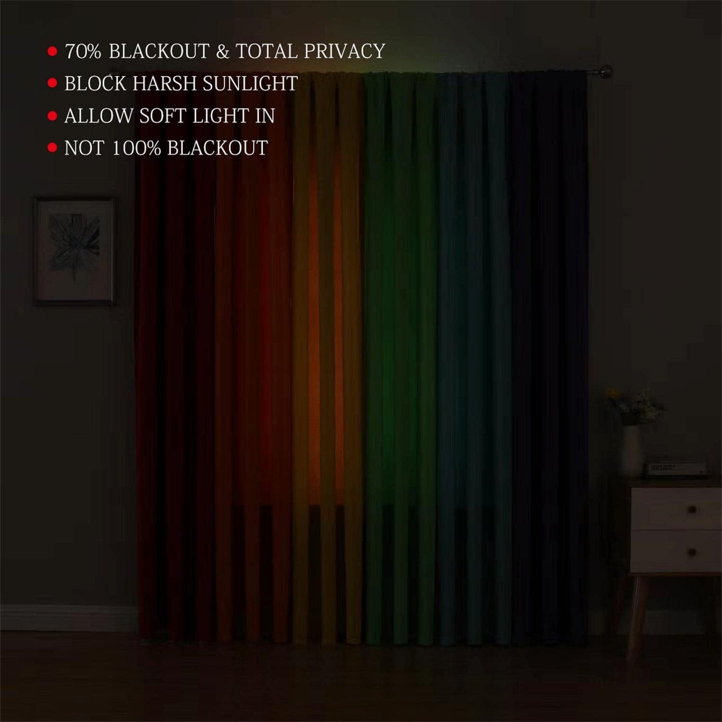 THOOO 6 Panel Blackout Rainbow Curtains for Bedroom & Living Room - 84 Inch Long, Darkening Rod Pocket Curtains with Colorful Drapes in Red, Orange, Yellow, Green, Blue, Purple