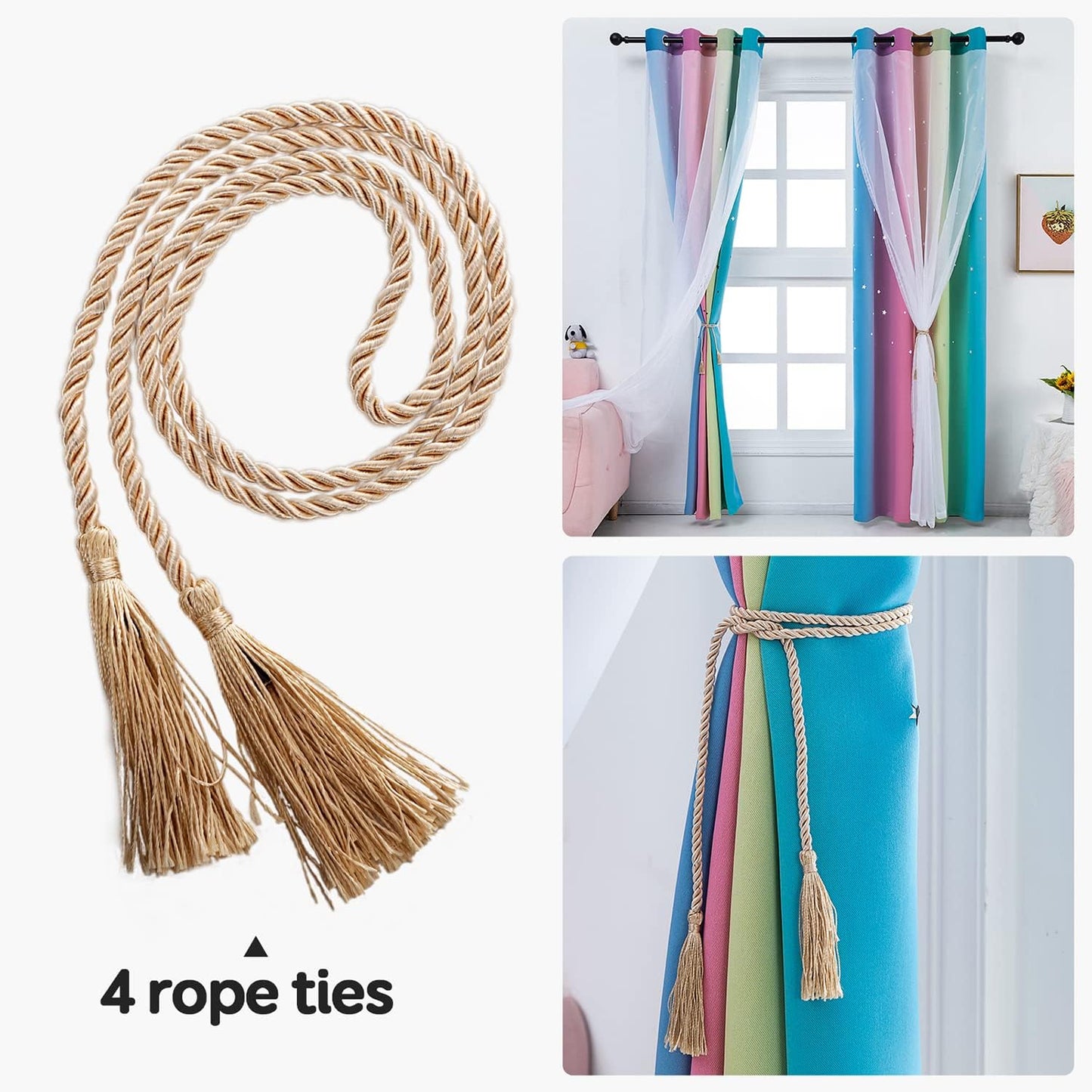 Anjee Star Curtains for Kids 2 in 1 Double Layer Blackout Curtains Grommets Top Star Cutout Rainbow Ombre Curtains with Sheer for Living Room Girls Bedroom 2 Panels 52 x 95 inch, Pink and Yellow