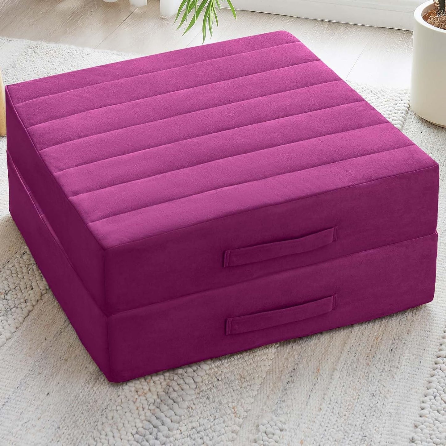 2 Pcs High Density Foam Floor Pillow - Upgraded Large Pillows Seating for Adults - Outdoor Floor Cushion with Soft Tufted Cover - Yoga Pillows for Sitting On Floor - 22 Inch Coffee