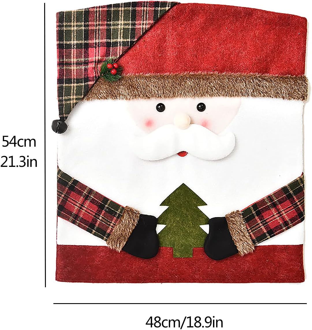 6 Pcs Christmas Chair Back Cover for Dining Room, Santa Claus Snowman Reindeer Xmas Dinner Chairs Cover, Chair Slipcover for Kitchen Hotel Holiday Party Decor