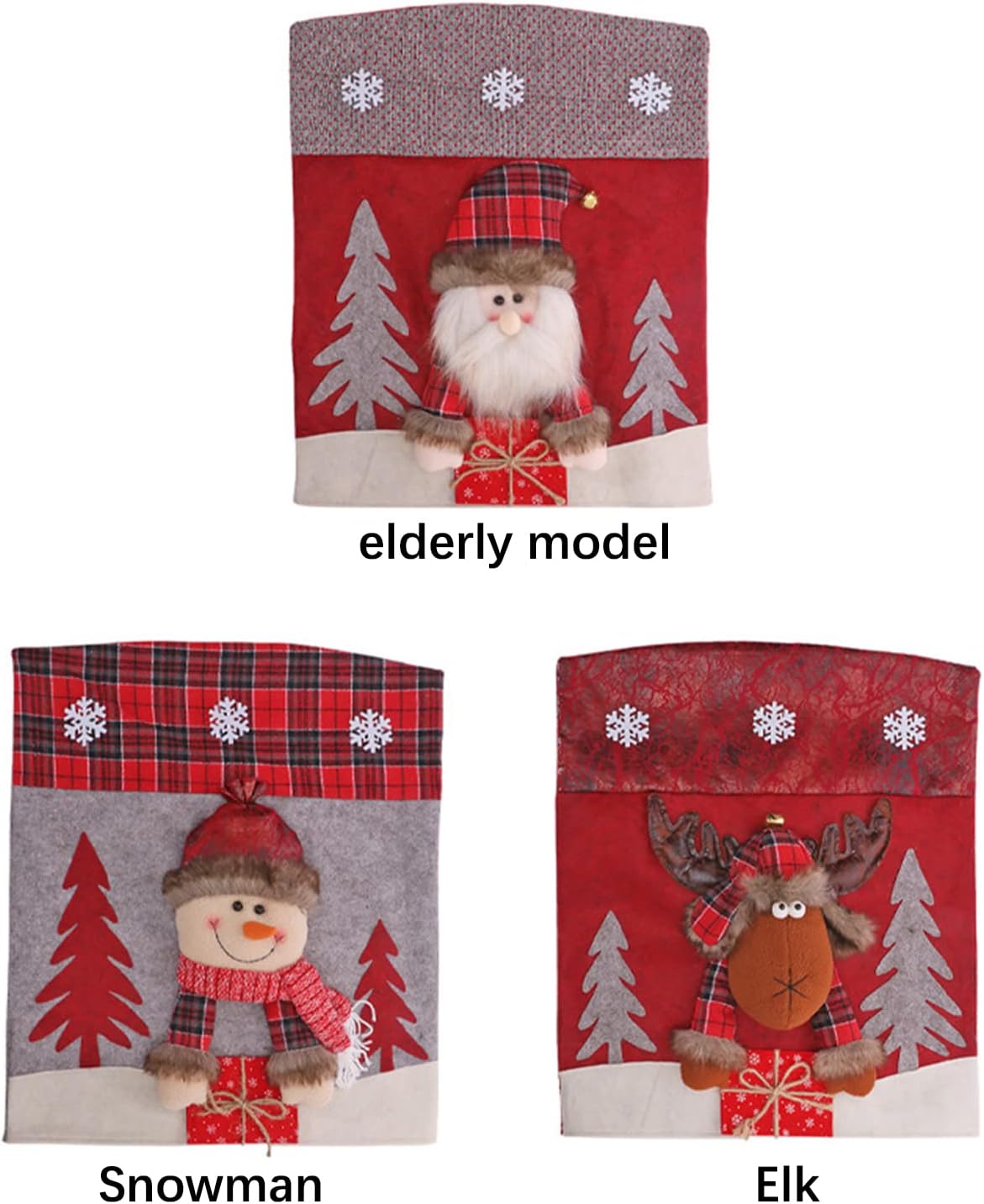 Asodomo Christmas Chair Back Cover Set of 6 Santa Claus Snowman Elk Chair Covers Dining Chair Slipcovers for Kitchen Holiday Festival Party Home Decor