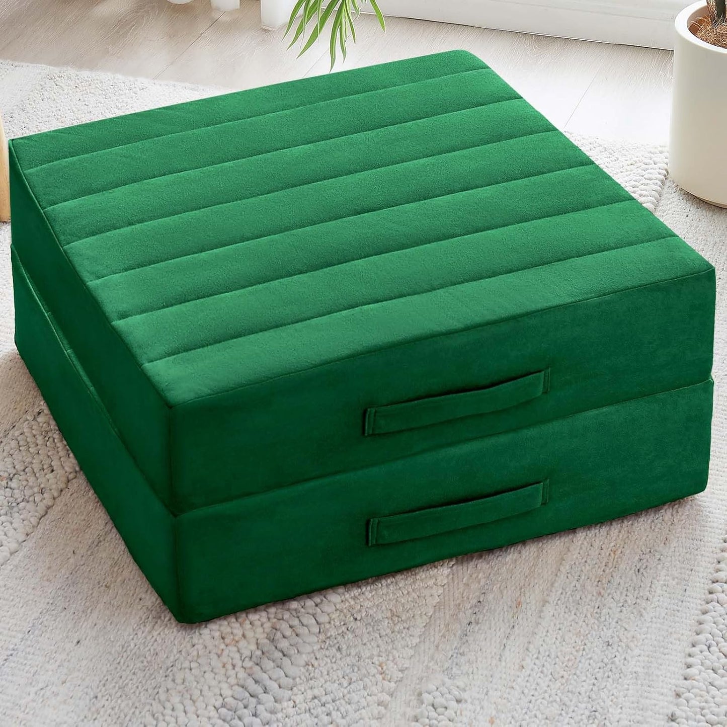 2 Pcs High Density Foam Floor Pillow - Upgraded Large Pillows Seating for Adults - Outdoor Floor Cushion with Soft Tufted Cover - Yoga Pillows for Sitting On Floor - 22 Inch Coffee