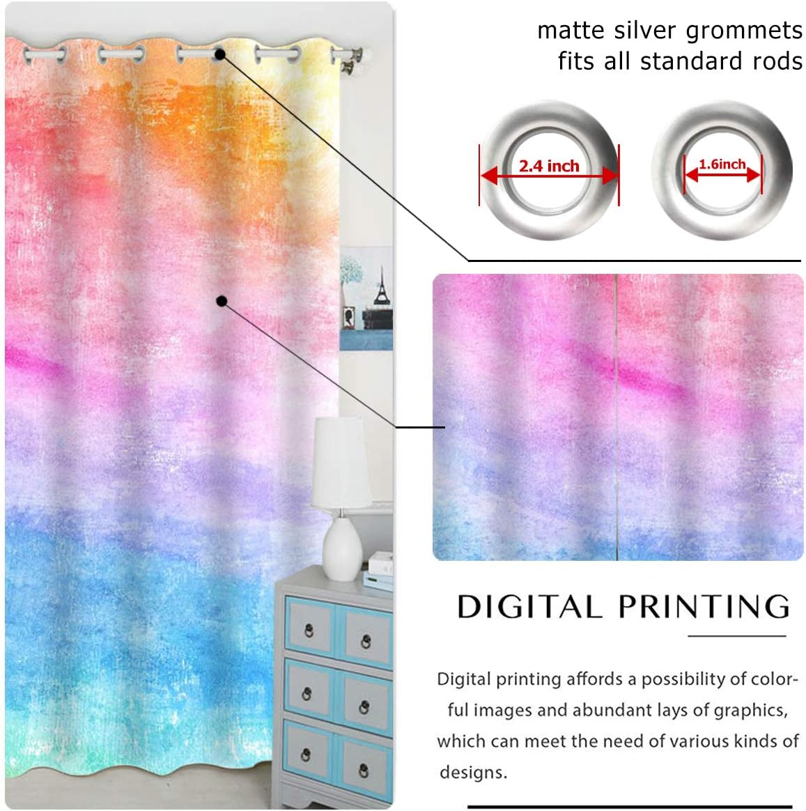 QH Watercolor Rainbow Palette Window Curtain Panels Blackout Curtain Panels Thermal Insulated & Light Blocking 42W x 84L inch (Set of 2 Panels)