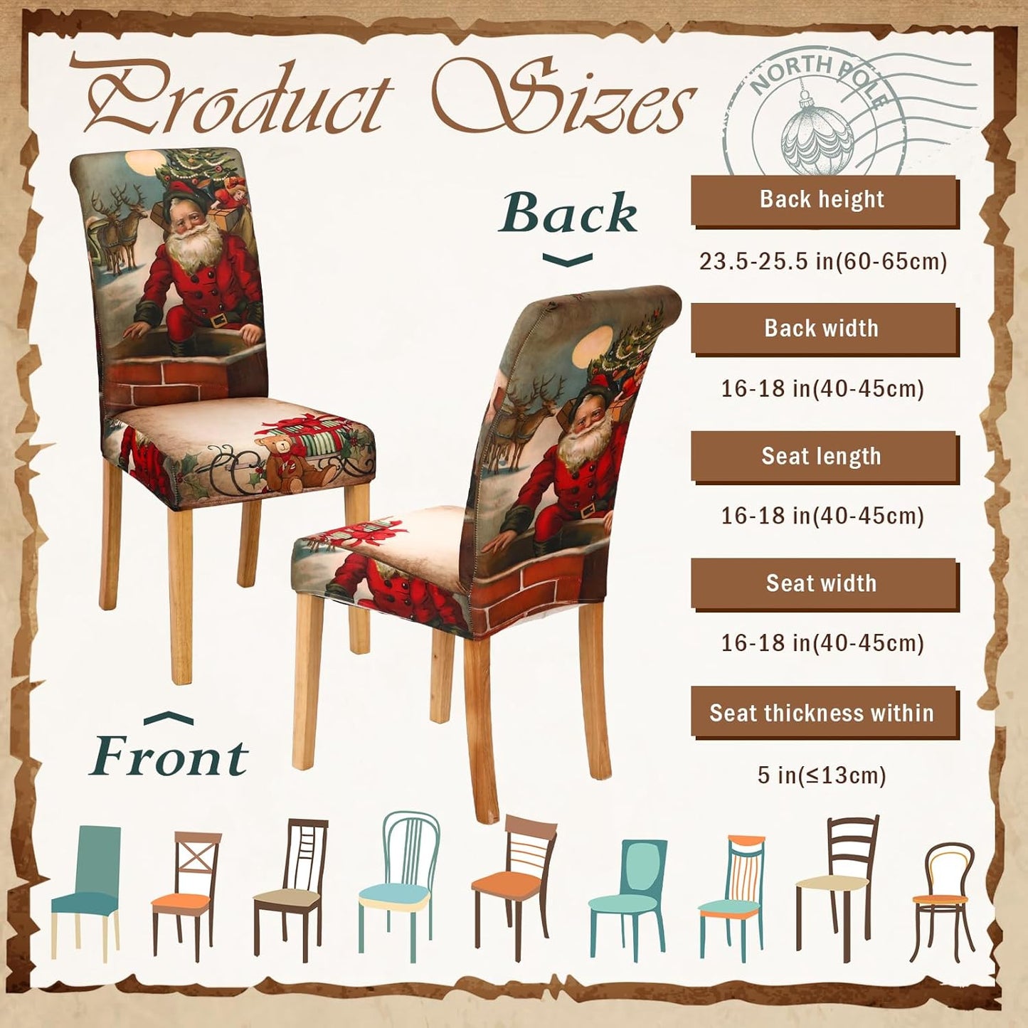 6 Pcs Christmas Dining Chair Covers Removable Washable Stretch Christmas Chair Covers with Santa Claus Elk Snowman Chair Protector Slipcovers for Xmas Kitchen Holiday Party Home Decor