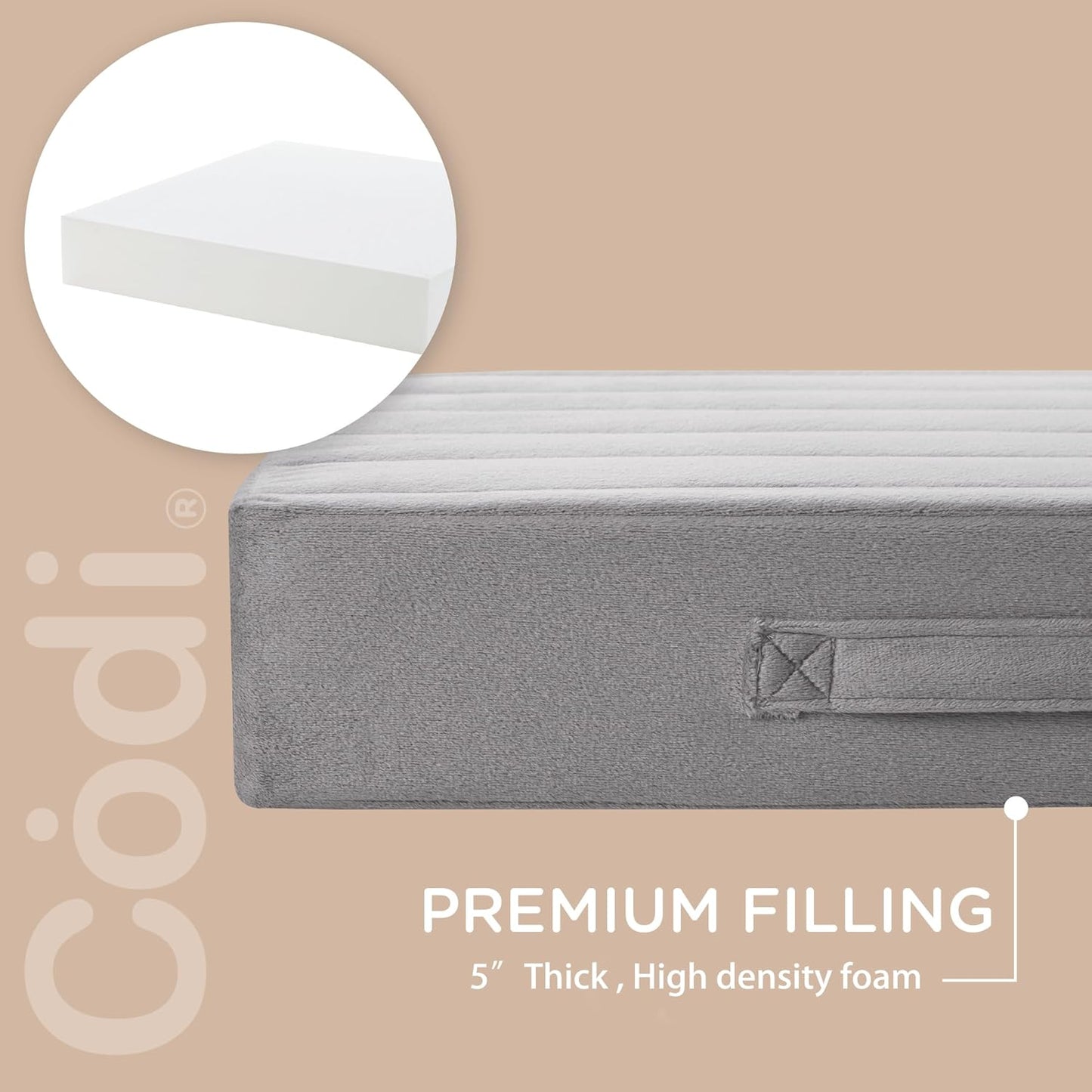 Codi High Density Foam Floor Pillow 2 Sets, Large Meditation Cushions Seating for Adults and Yoga Sitting, 5" Thick Washable Couch Cushion with Soft Tufted Covers - 22 Inch Grey