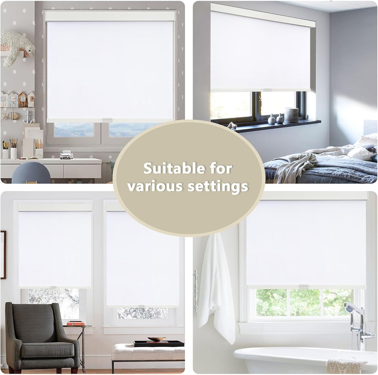 Cordless Blackout Roller Shades Blinds for Windows Free-Stop,Pull Down Room Darkening with Valance,Thermal Insulated Woven Fabric Window Door Blinds for Home,Office,White 34" W x 72" H