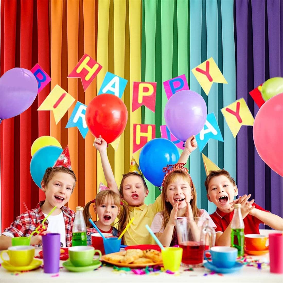 THOOO 6 Panel Blackout Rainbow Curtains for Bedroom & Living Room - 84 Inch Long, Darkening Rod Pocket Curtains with Colorful Drapes in Red, Orange, Yellow, Green, Blue, Purple