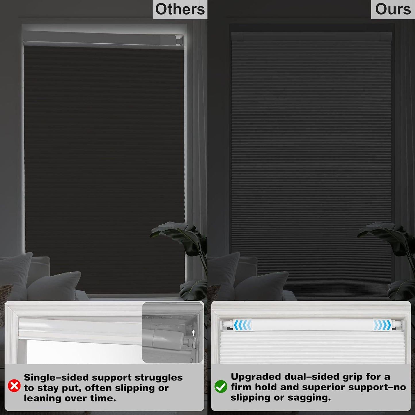 No Drill No Tools Blackout Cellular Shades Easy to Install for Indoor Windows Cordless Honeycomb Blinds Thermal Insulated Noise Reduction,White,Custom Size