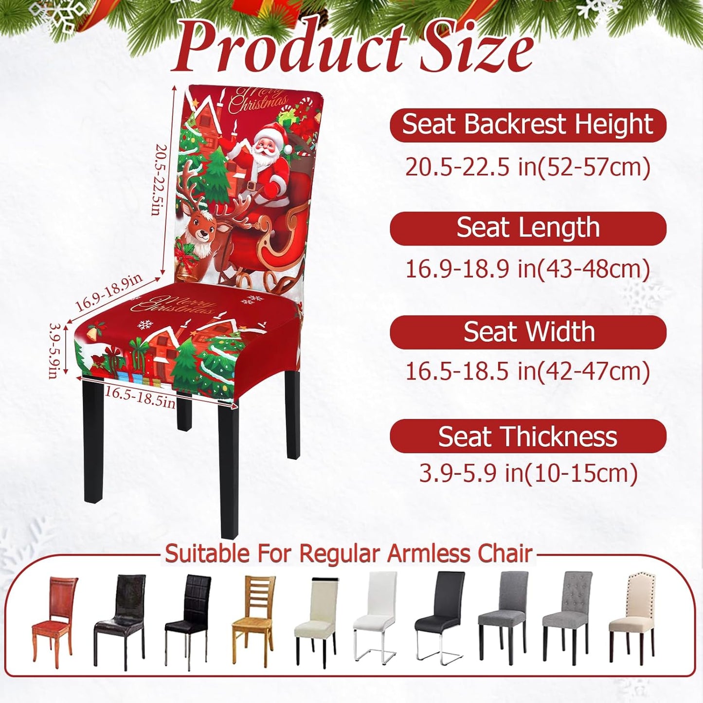 Weldomcor Christmas Chair Covers Set of 6 Stretch Dining Room Chair Protector Slipcovers Santa Claus Deer Red Kitchen Seat Covers Spandex Decorations for Xmas Holiday Party Banquet Home Decor