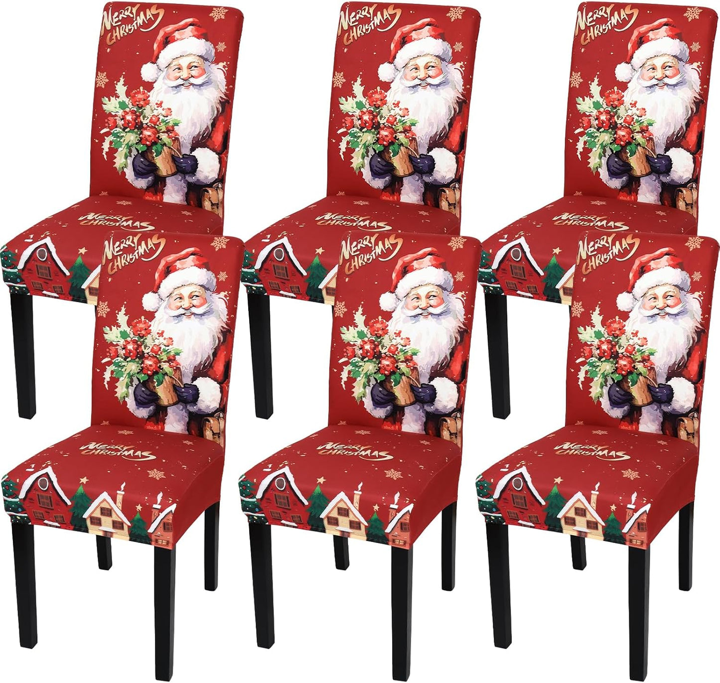 Weldomcor Christmas Chair Covers Set of 6 Stretch Dining Room Chair Protector Slipcovers Santa Claus Deer Red Kitchen Seat Covers Spandex Decorations for Xmas Holiday Party Banquet Home Decor