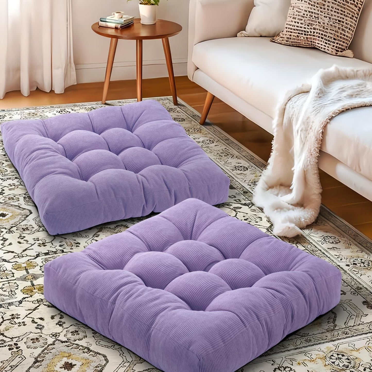 Floor Pillow Cushions for Adults Sitting Large Big Pillows for Floor Seating Square Memory Foam Thick Tufted, 22 x 22 Inch, Set of 2, Dark Grey