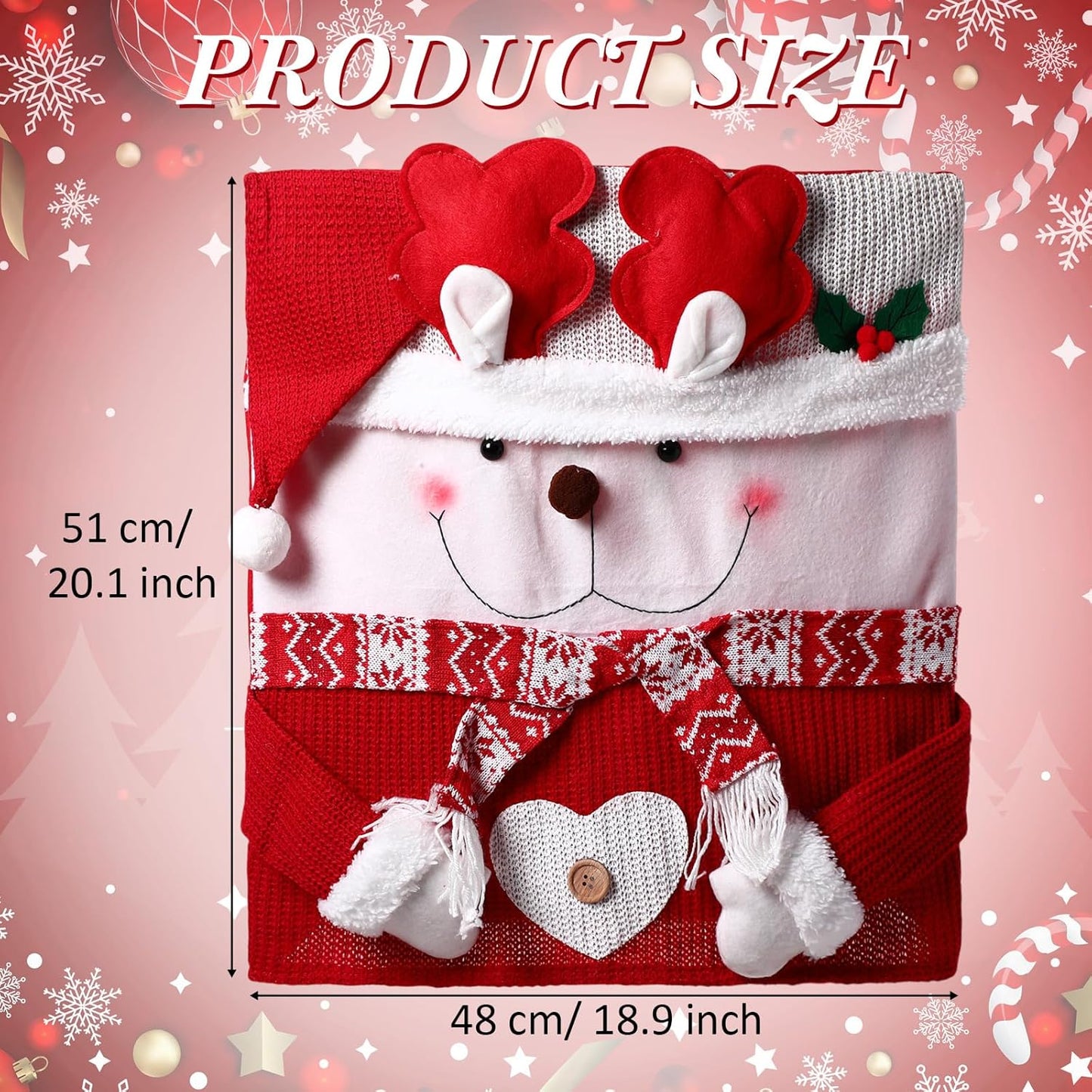 4 Pcs Christmas Chair Back Cover Santa Claus Snowman Xmas Dinner Chairs Cover Hat Covers Xmas Chair Slipcover for Dining Room Kitchen Hotel Holiday Party Decor(Classic)