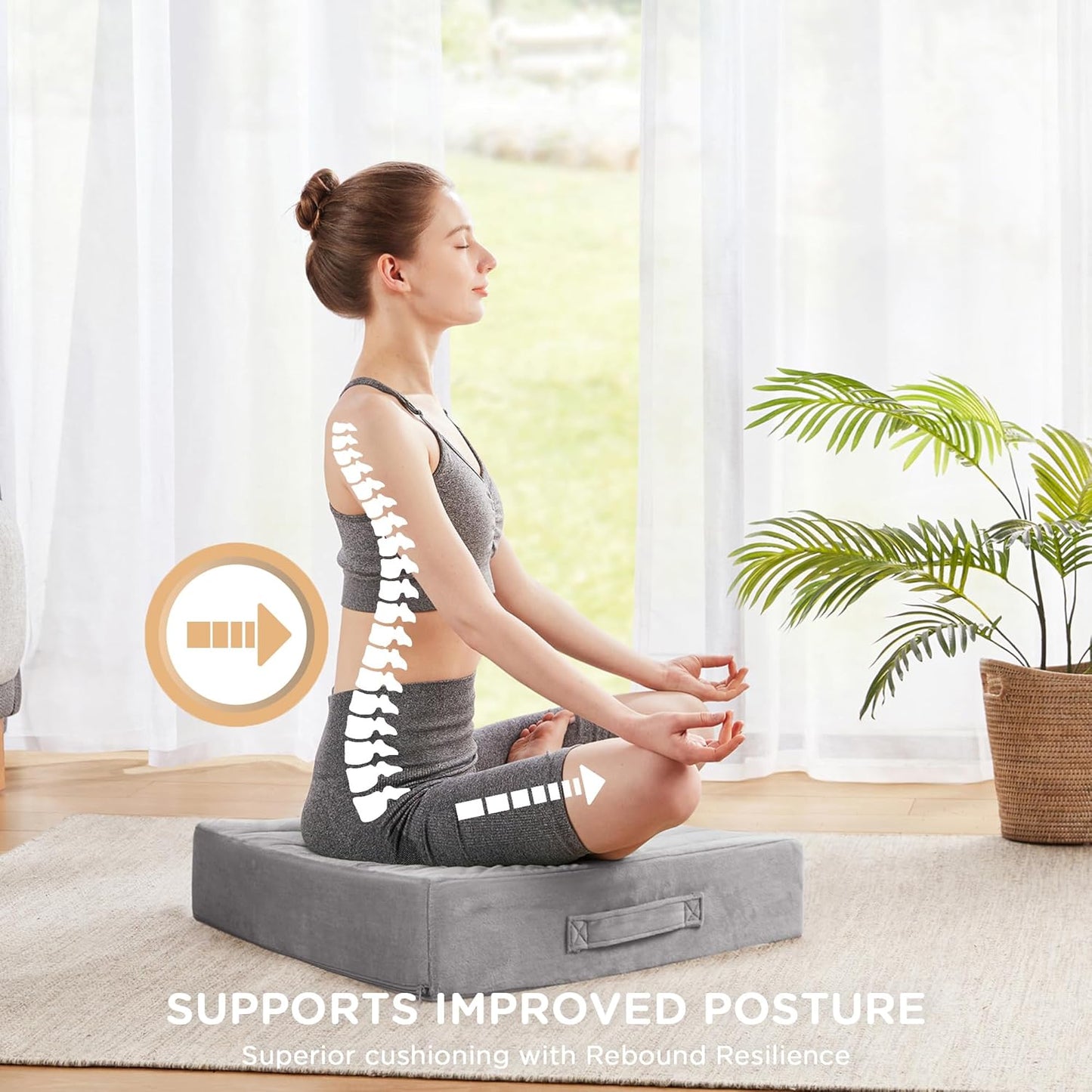 Codi High Density Foam Floor Pillow 2 Sets, Large Meditation Cushions Seating for Adults and Yoga Sitting, 5" Thick Washable Couch Cushion with Soft Tufted Covers - 22 Inch Grey