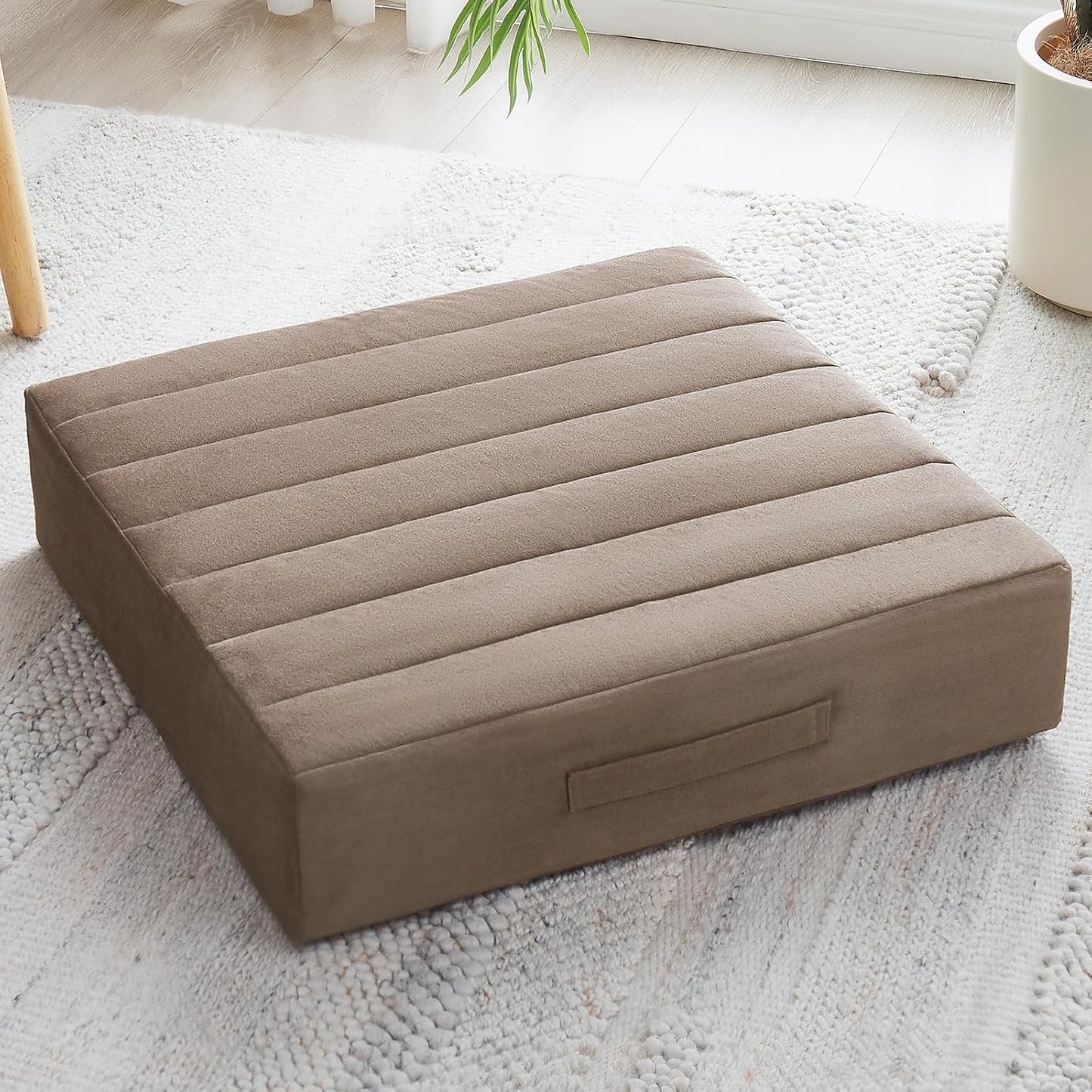 2 Pcs High Density Foam Floor Pillow - Upgraded Large Pillows Seating for Adults - Outdoor Floor Cushion with Soft Tufted Cover - Yoga Pillows for Sitting On Floor - 22 Inch Coffee