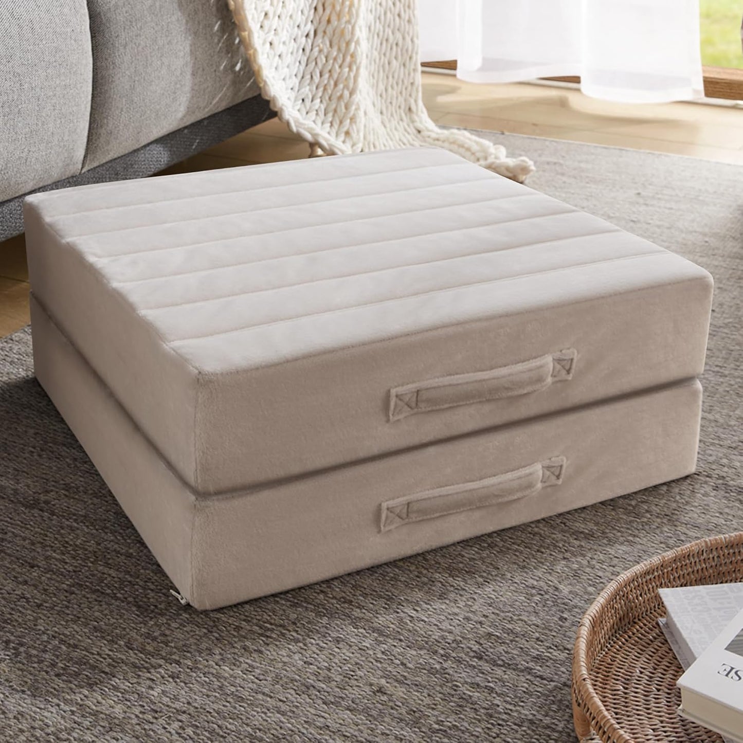 Codi High Density Foam Floor Pillow 2 Sets, Large Meditation Cushions Seating for Adults and Yoga Sitting, 5" Thick Washable Couch Cushion with Soft Tufted Covers - 22 Inch Grey