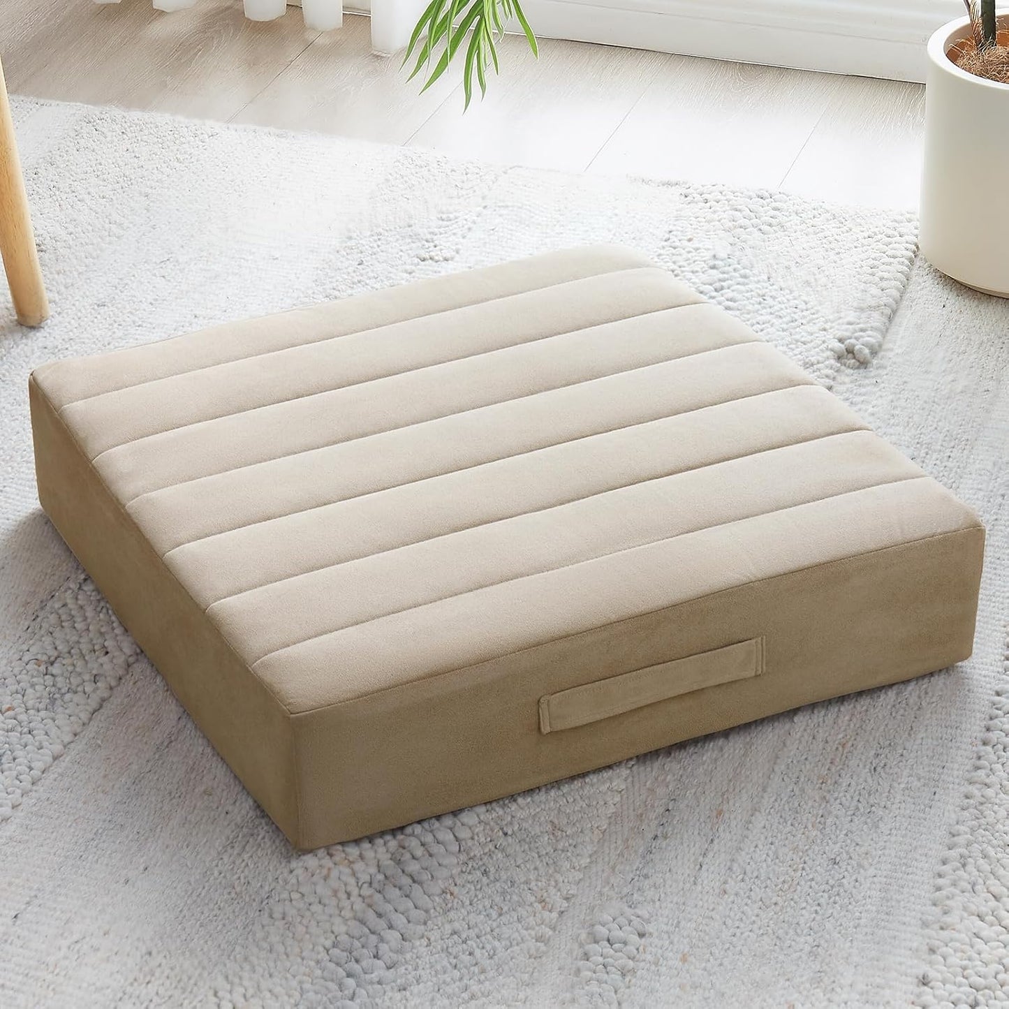 2 Pcs High Density Foam Floor Pillow - Upgraded Large Pillows Seating for Adults - Outdoor Floor Cushion with Soft Tufted Cover - Yoga Pillows for Sitting On Floor - 22 Inch Coffee