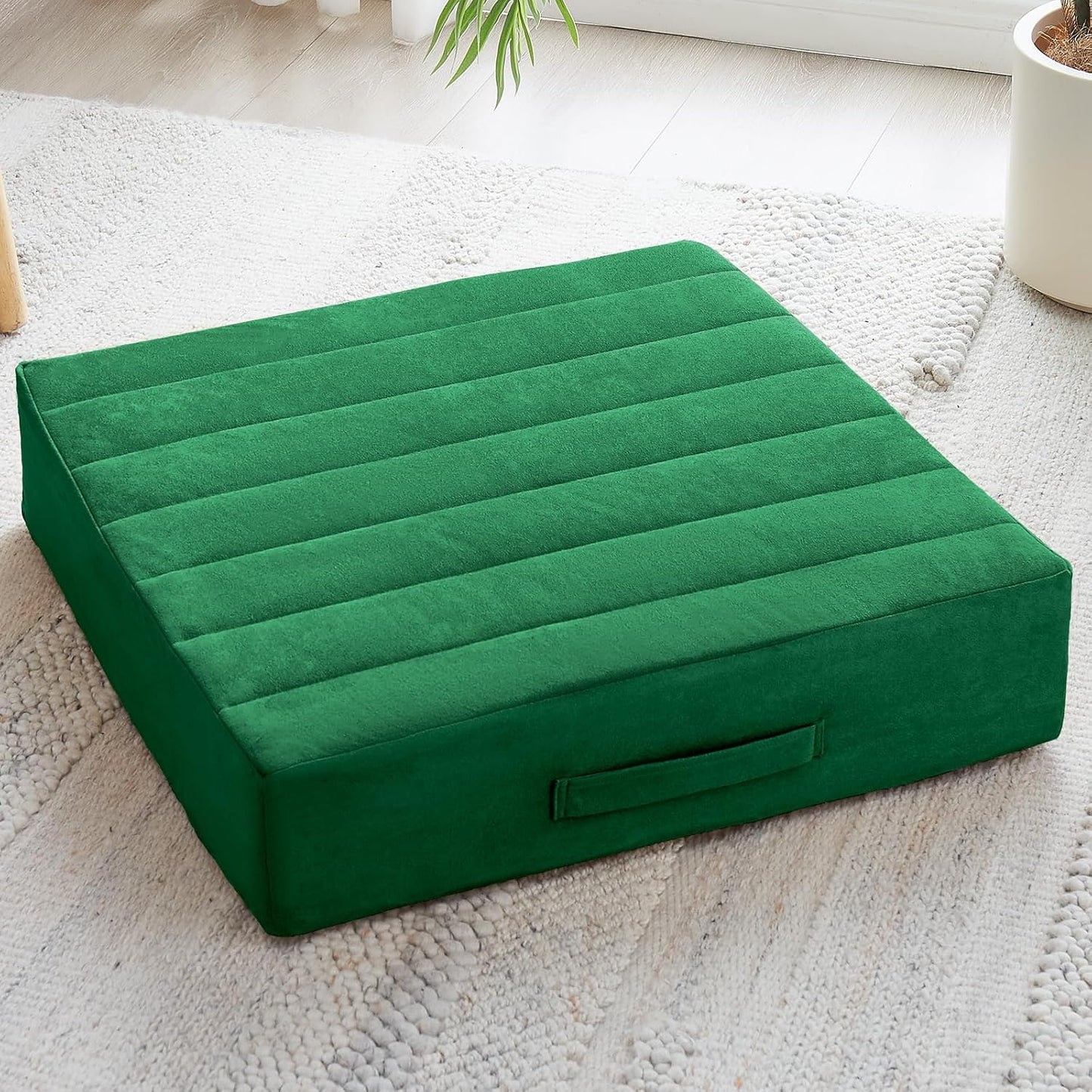 2 Pcs High Density Foam Floor Pillow - Upgraded Large Pillows Seating for Adults - Outdoor Floor Cushion with Soft Tufted Cover - Yoga Pillows for Sitting On Floor - 22 Inch Coffee