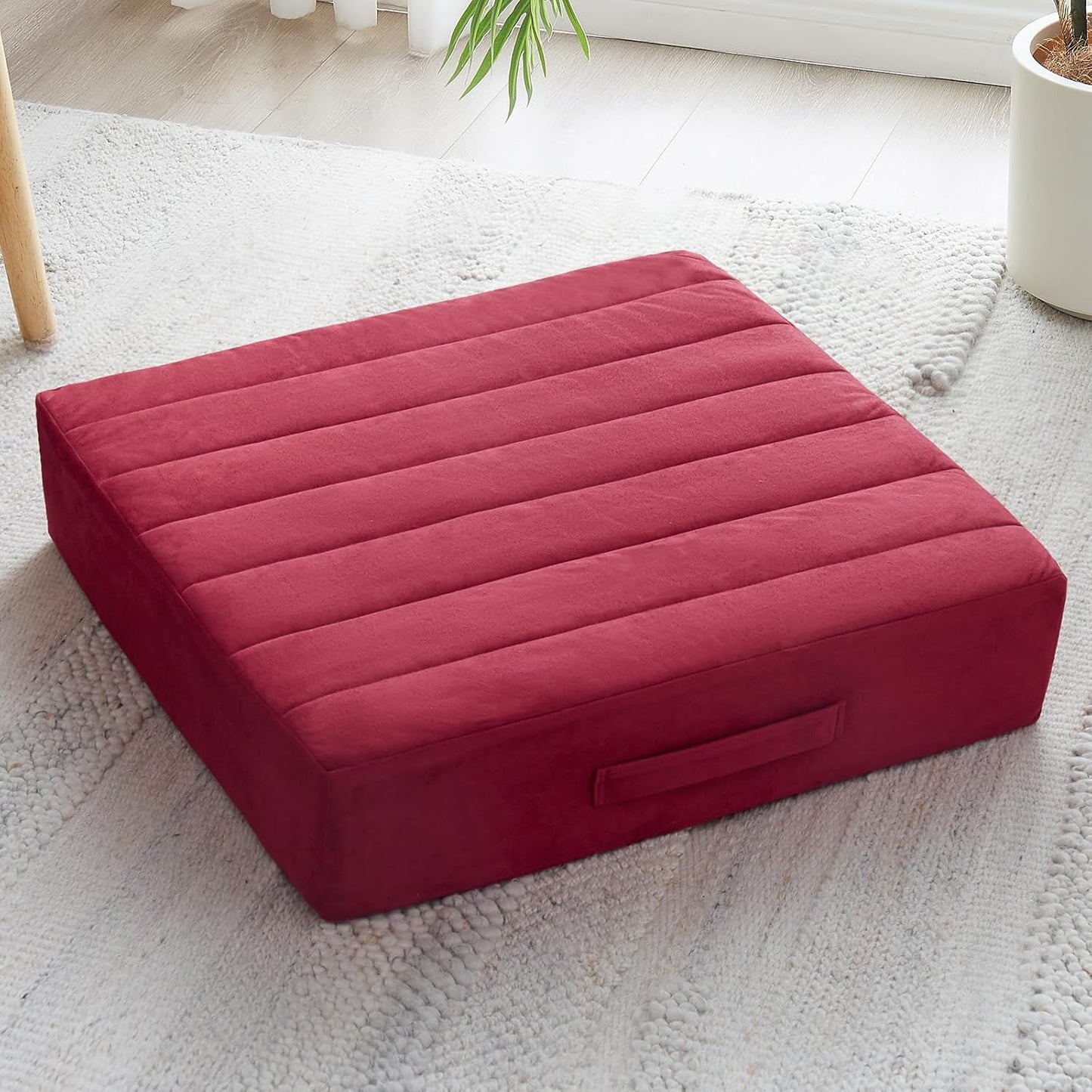 2 Pcs High Density Foam Floor Pillow - Upgraded Large Pillows Seating for Adults - Outdoor Floor Cushion with Soft Tufted Cover - Yoga Pillows for Sitting On Floor - 22 Inch Coffee