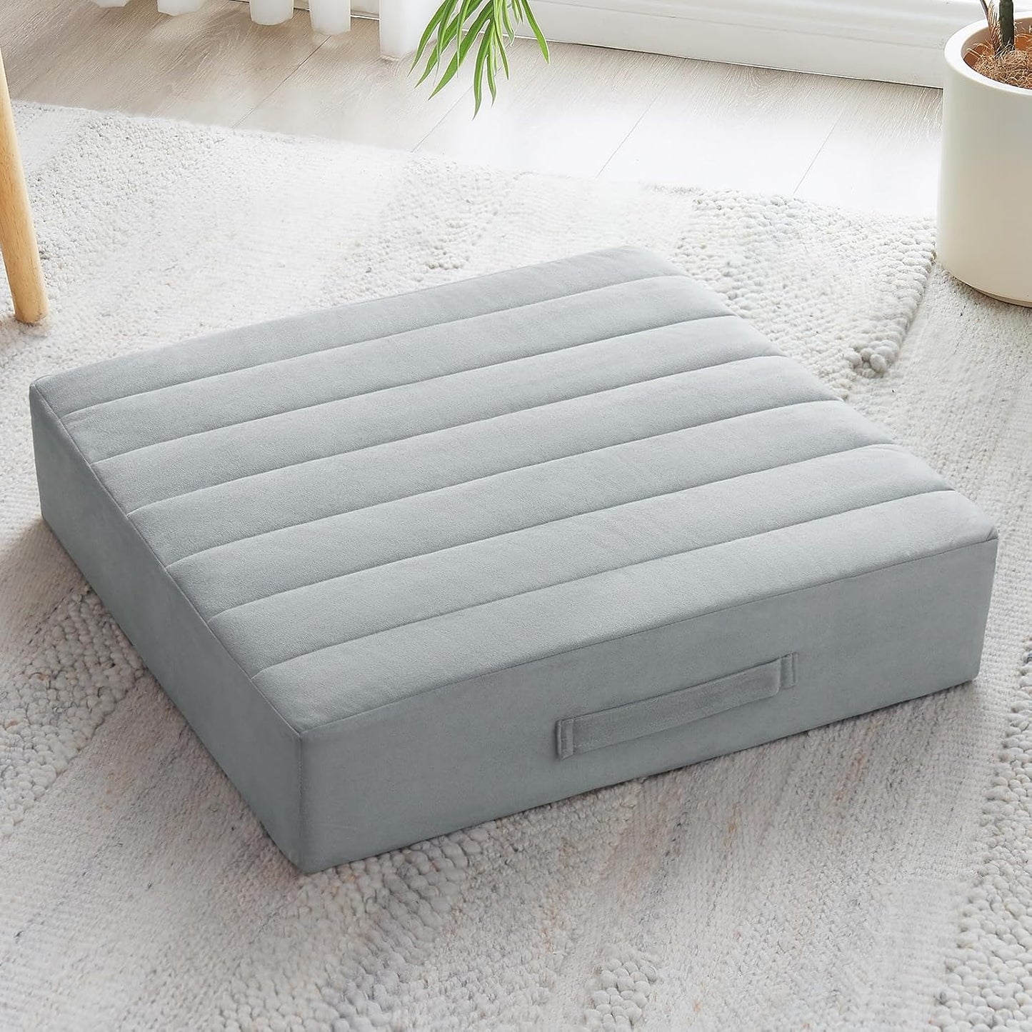 2 Pcs High Density Foam Floor Pillow - Upgraded Large Pillows Seating for Adults - Outdoor Floor Cushion with Soft Tufted Cover - Yoga Pillows for Sitting On Floor - 22 Inch Coffee