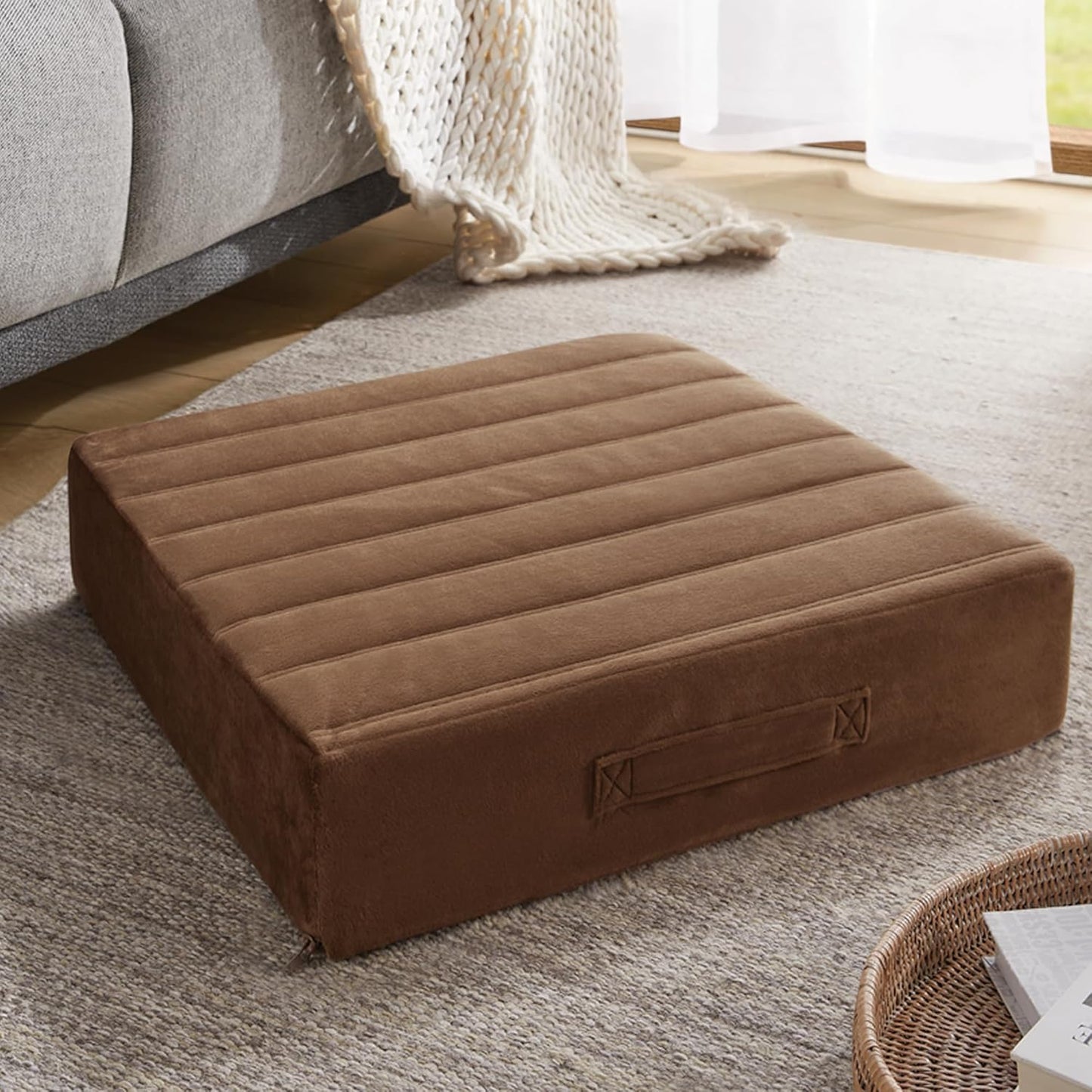 Codi High Density Foam Floor Pillow 2 Sets, Large Meditation Cushions Seating for Adults and Yoga Sitting, 5" Thick Washable Couch Cushion with Soft Tufted Covers - 22 Inch Grey