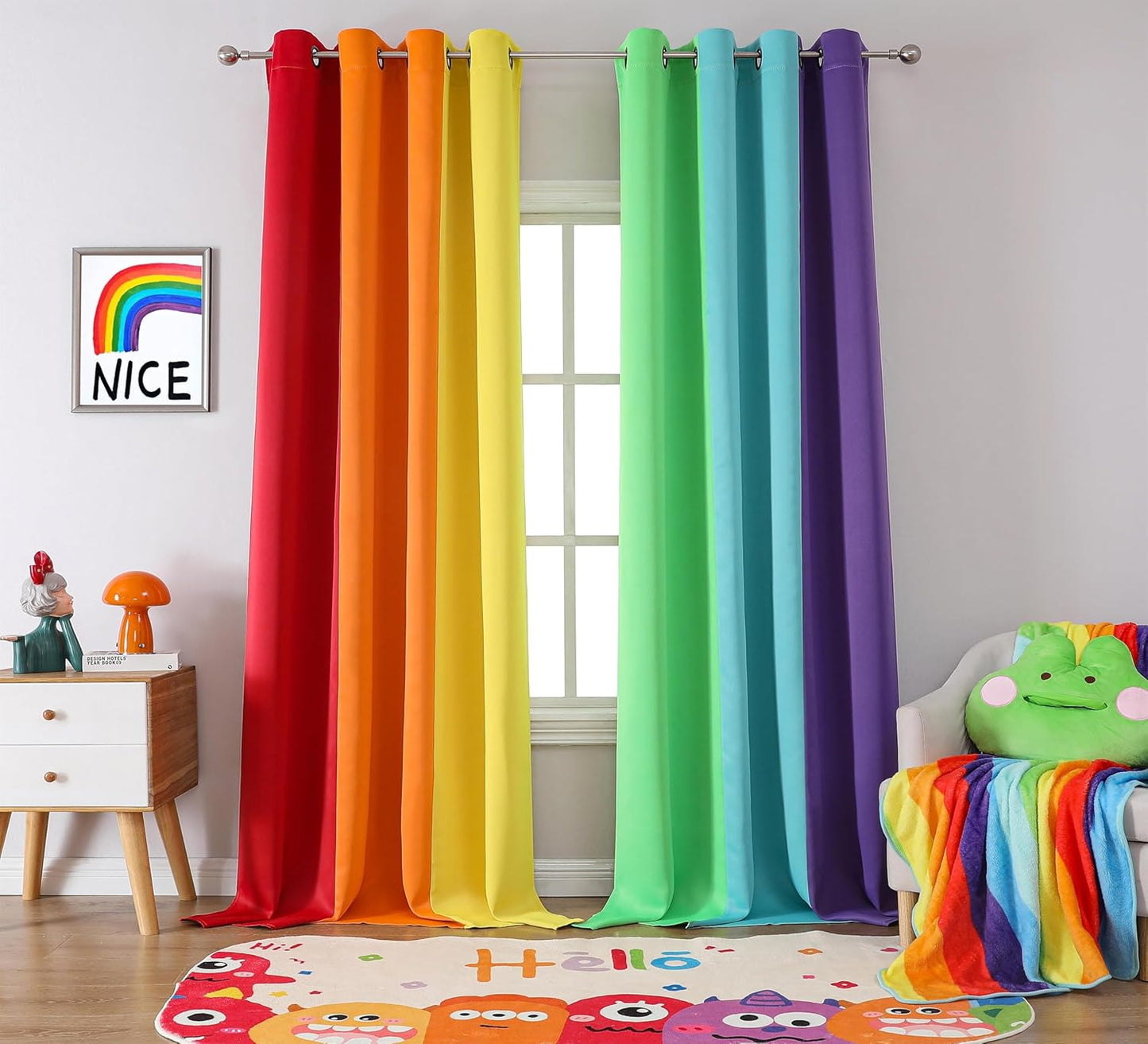 THOOO 6 Panel Blackout Rainbow Curtains for Bedroom & Living Room - 84 Inch Long, Darkening Rod Pocket Curtains with Colorful Drapes in Red, Orange, Yellow, Green, Blue, Purple