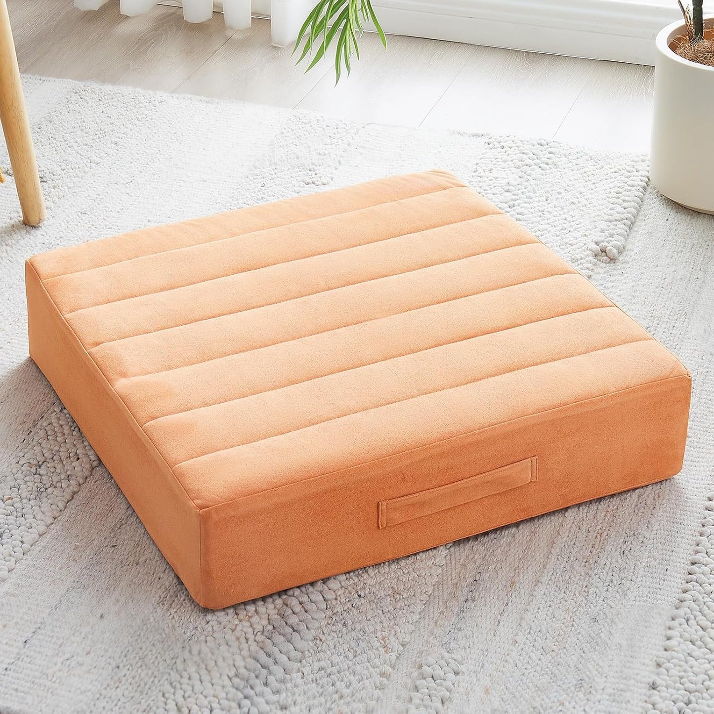 2 Pcs High Density Foam Floor Pillow - Upgraded Large Pillows Seating for Adults - Outdoor Floor Cushion with Soft Tufted Cover - Yoga Pillows for Sitting On Floor - 22 Inch Coffee