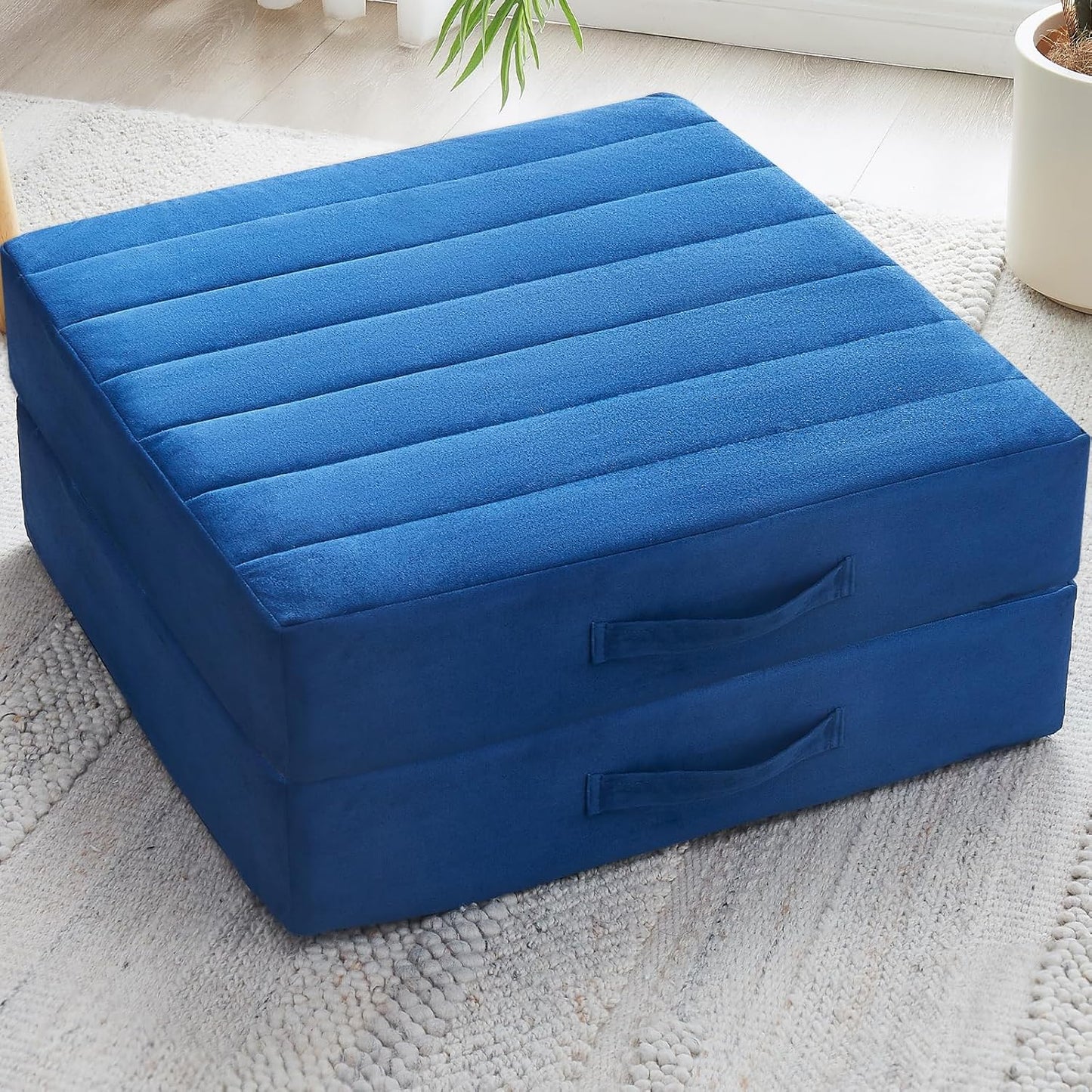2 Pcs High Density Foam Floor Pillow - Upgraded Large Pillows Seating for Adults - Outdoor Floor Cushion with Soft Tufted Cover - Yoga Pillows for Sitting On Floor - 22 Inch Coffee
