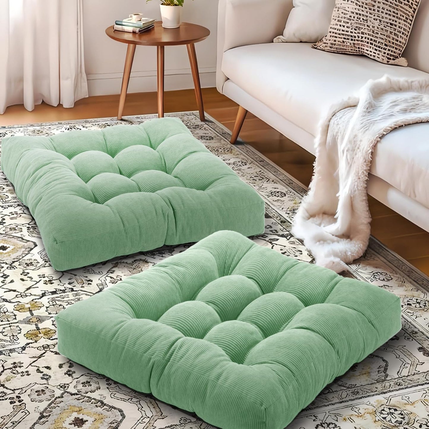 Floor Pillow Cushions for Adults Sitting Large Big Pillows for Floor Seating Square Memory Foam Thick Tufted, 22 x 22 Inch, Set of 2, Dark Grey