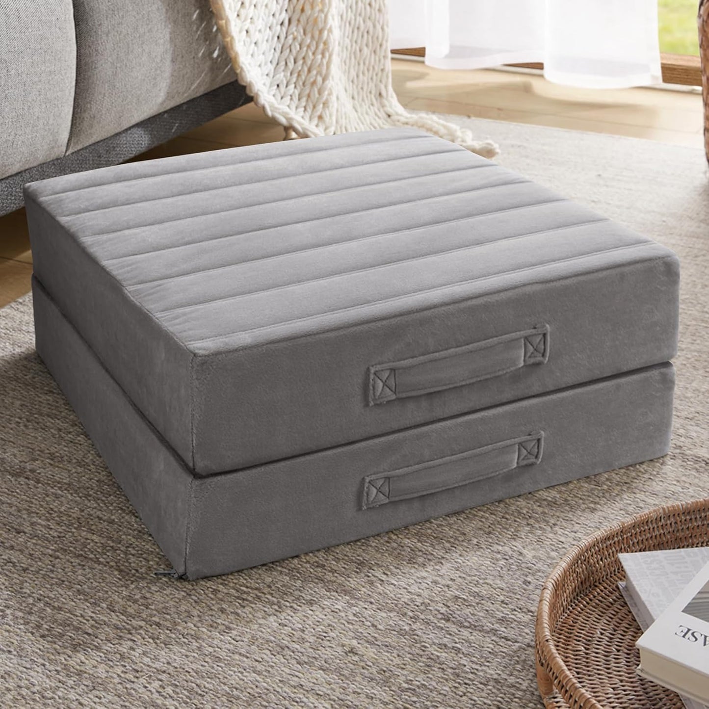 Codi High Density Foam Floor Pillow 2 Sets, Large Meditation Cushions Seating for Adults and Yoga Sitting, 5" Thick Washable Couch Cushion with Soft Tufted Covers - 22 Inch Grey