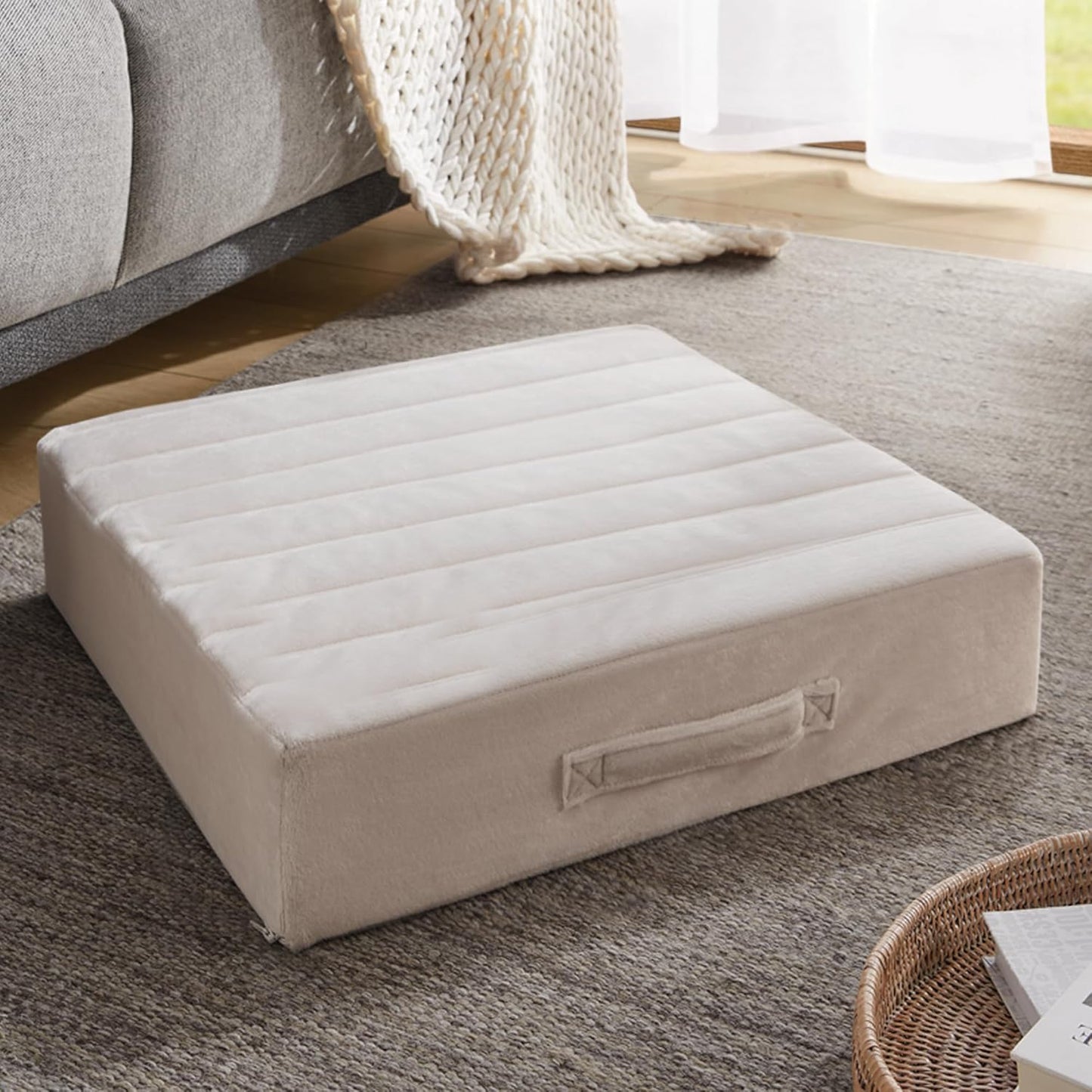 Codi High Density Foam Floor Pillow 2 Sets, Large Meditation Cushions Seating for Adults and Yoga Sitting, 5" Thick Washable Couch Cushion with Soft Tufted Covers - 22 Inch Grey