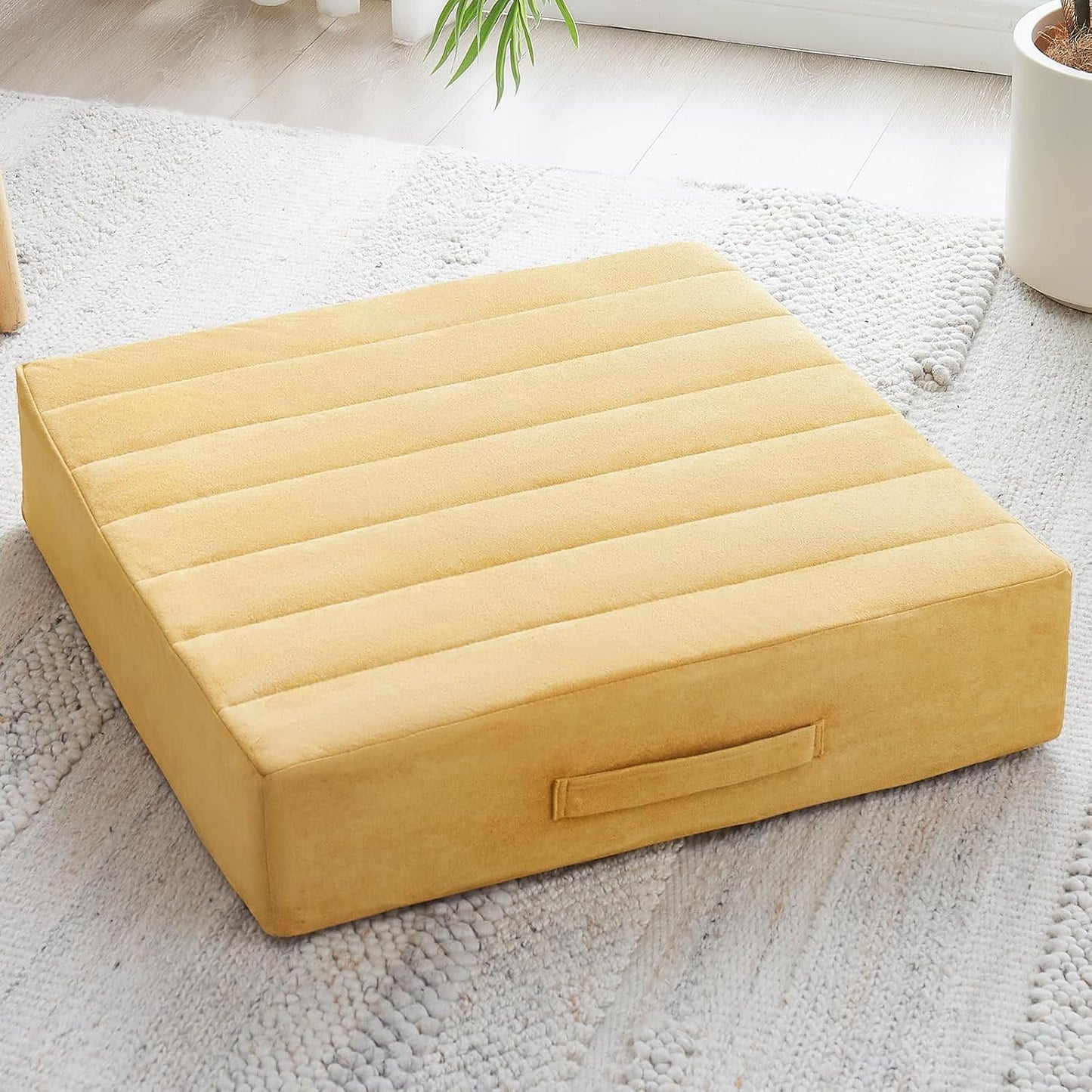 2 Pcs High Density Foam Floor Pillow - Upgraded Large Pillows Seating for Adults - Outdoor Floor Cushion with Soft Tufted Cover - Yoga Pillows for Sitting On Floor - 22 Inch Coffee