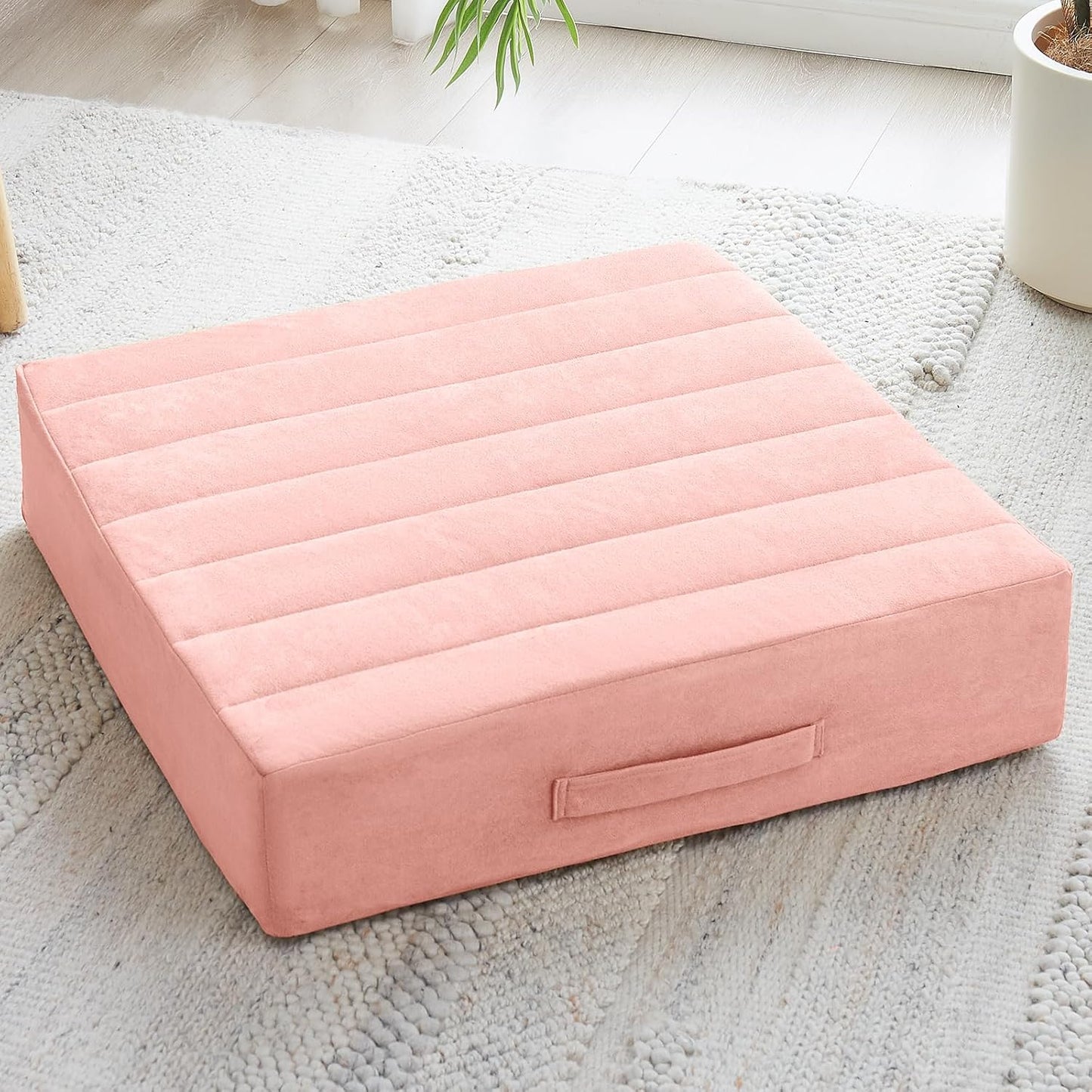 2 Pcs High Density Foam Floor Pillow - Upgraded Large Pillows Seating for Adults - Outdoor Floor Cushion with Soft Tufted Cover - Yoga Pillows for Sitting On Floor - 22 Inch Coffee