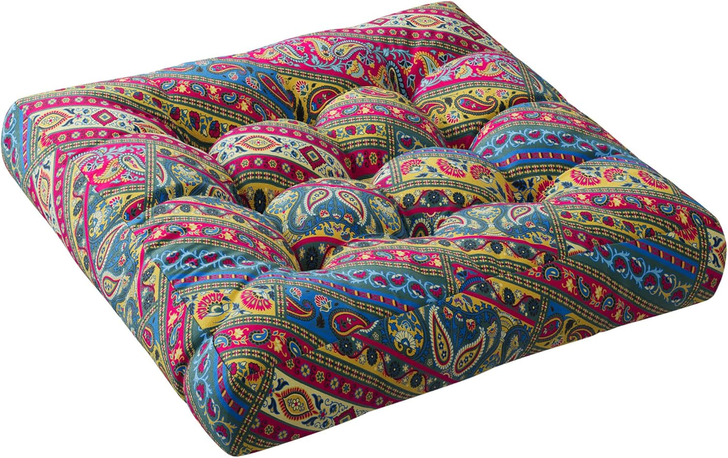 Codi Floor Cushions Seating for Adults and Kids Set of 2, Square Large Boho Pillows for Yoga Living Room Tatami Sitting Home Decor, Memory Foam Added, 22x22 Inch Multi Patchwork