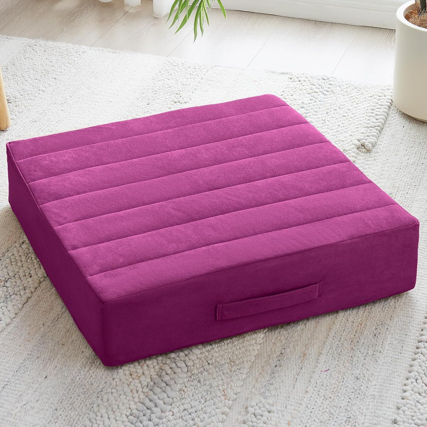 2 Pcs High Density Foam Floor Pillow - Upgraded Large Pillows Seating for Adults - Outdoor Floor Cushion with Soft Tufted Cover - Yoga Pillows for Sitting On Floor - 22 Inch Coffee