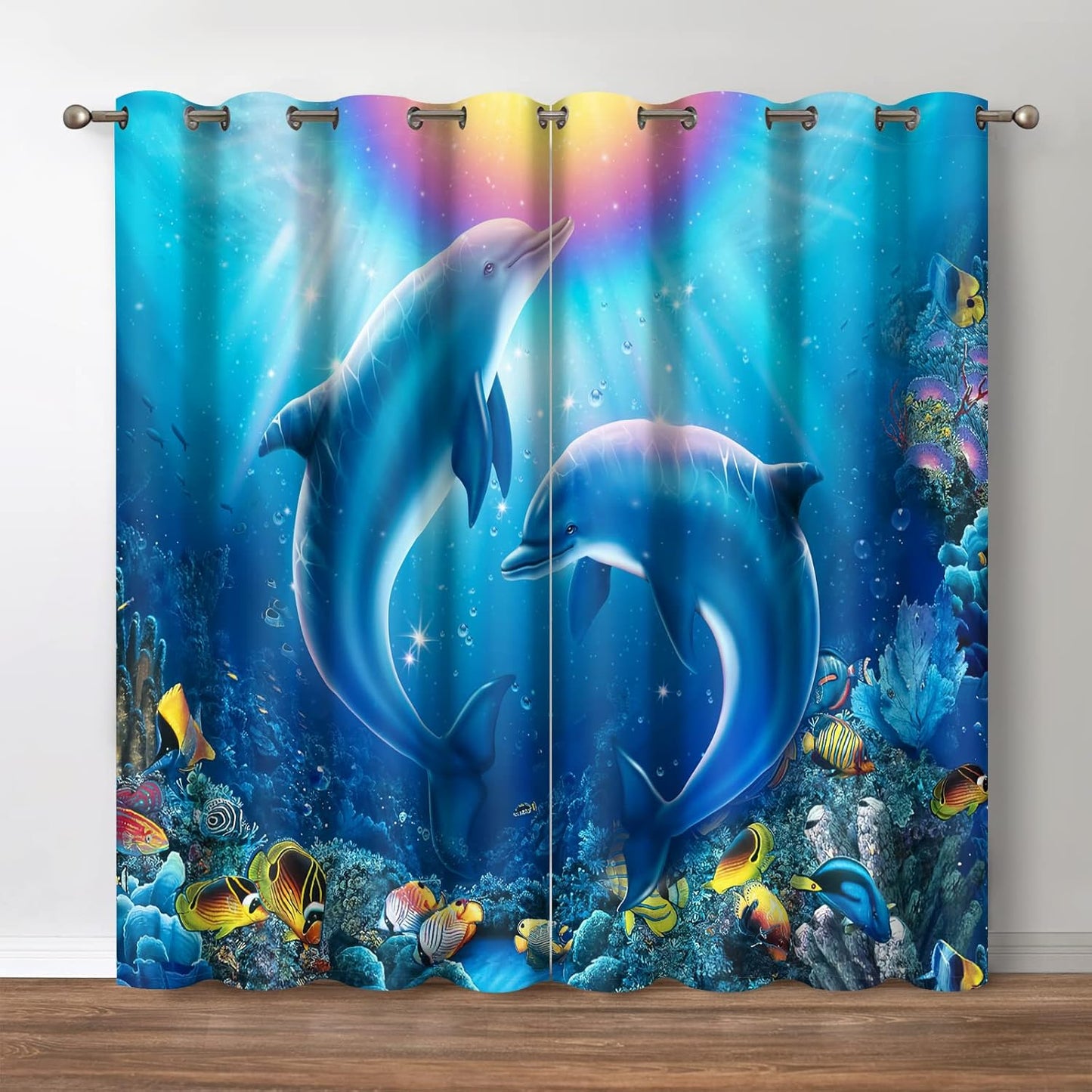 Jekeno Rainbow Polka Dots Blackout Curtains Fantasy Art Colorful Printed Decor Bedroom Apartment Living Room Darkening Grommet Window Drapes 2 Panels Set, 52"x 84"