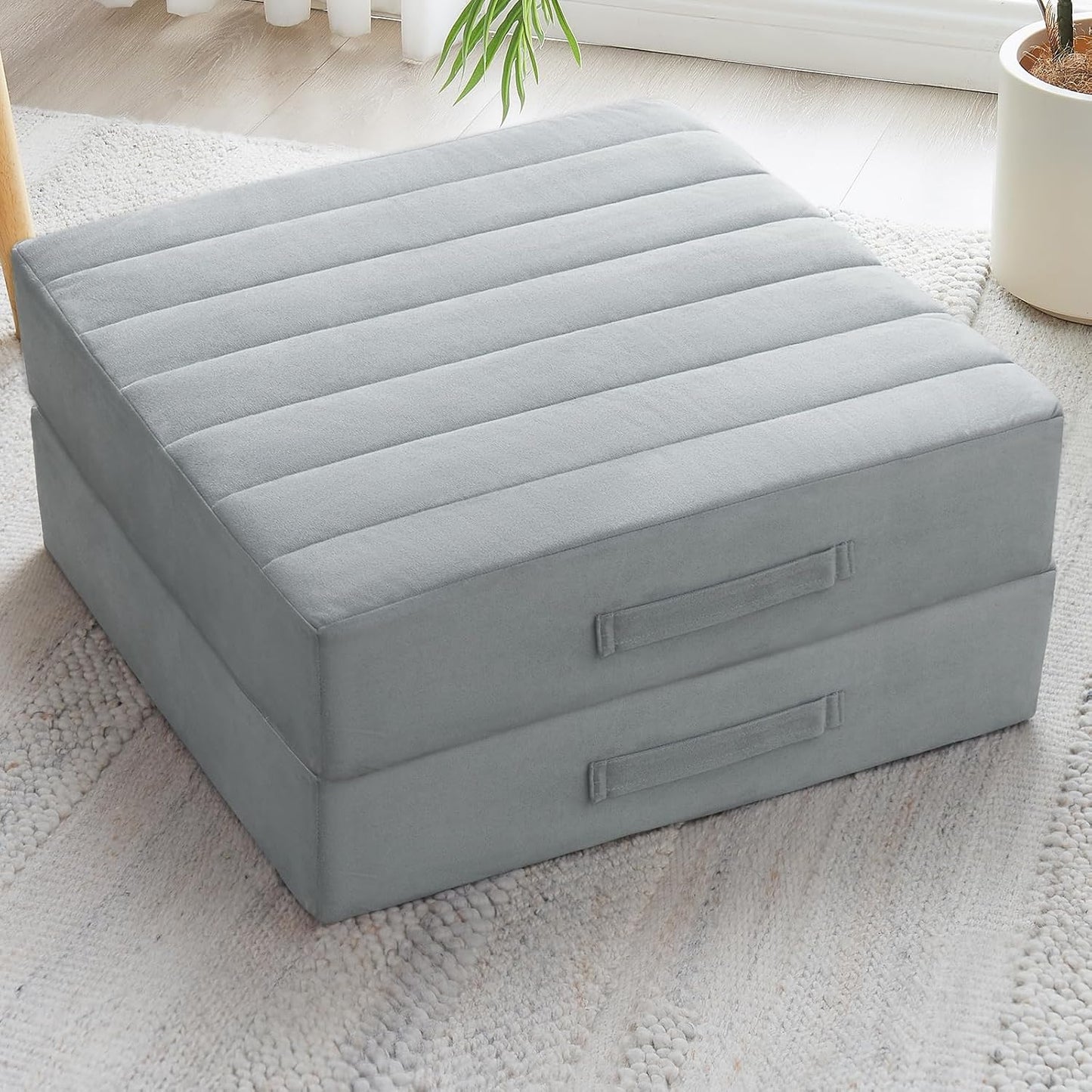 2 Pcs High Density Foam Floor Pillow - Upgraded Large Pillows Seating for Adults - Outdoor Floor Cushion with Soft Tufted Cover - Yoga Pillows for Sitting On Floor - 22 Inch Coffee