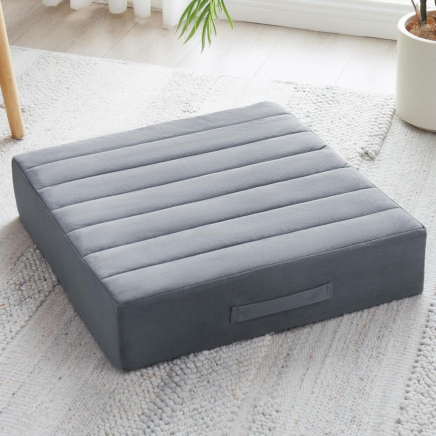 2 Pcs High Density Foam Floor Pillow - Upgraded Large Pillows Seating for Adults - Outdoor Floor Cushion with Soft Tufted Cover - Yoga Pillows for Sitting On Floor - 22 Inch Coffee