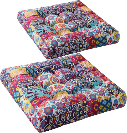Codi Floor Cushions Seating for Adults and Kids Set of 2, Square Large Boho Pillows for Yoga Living Room Tatami Sitting Home Decor, Memory Foam Added, 22x22 Inch Multi Patchwork