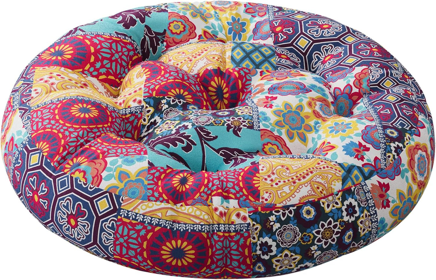 Codi Floor Cushions Seating for Adults and Kids Set of 2, Square Large Boho Pillows for Yoga Living Room Tatami Sitting Home Decor, Memory Foam Added, 22x22 Inch Multi Patchwork