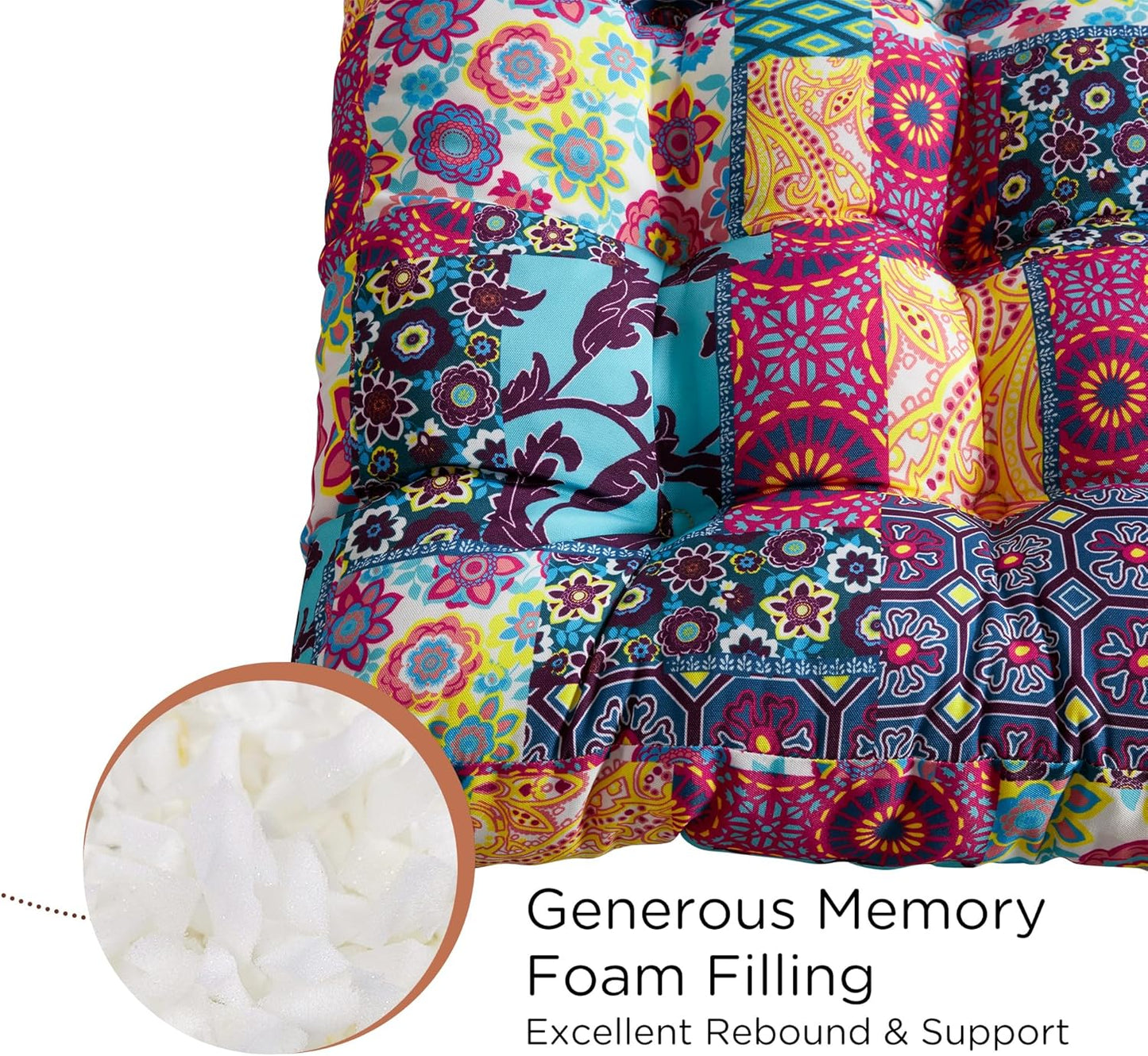 Codi Floor Cushions Seating for Adults and Kids Set of 2, Square Large Boho Pillows for Yoga Living Room Tatami Sitting Home Decor, Memory Foam Added, 22x22 Inch Multi Patchwork