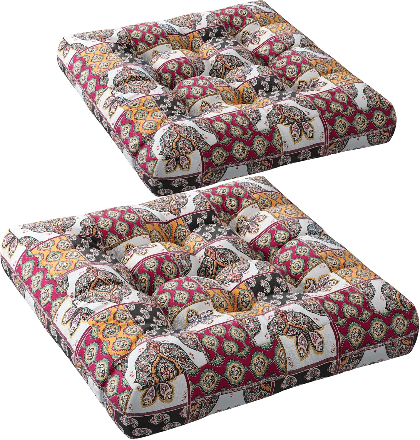 Codi Floor Cushions Seating for Adults and Kids Set of 2, Square Large Boho Pillows for Yoga Living Room Tatami Sitting Home Decor, Memory Foam Added, 22x22 Inch Multi Patchwork