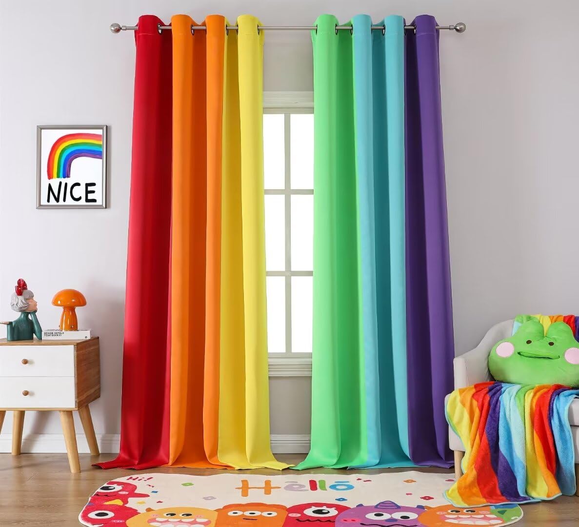THOOO 6 Panel Blackout Rainbow Curtains for Bedroom & Living Room - 84 Inch Long, Darkening Rod Pocket Curtains with Colorful Drapes in Red, Orange, Yellow, Green, Blue, Purple