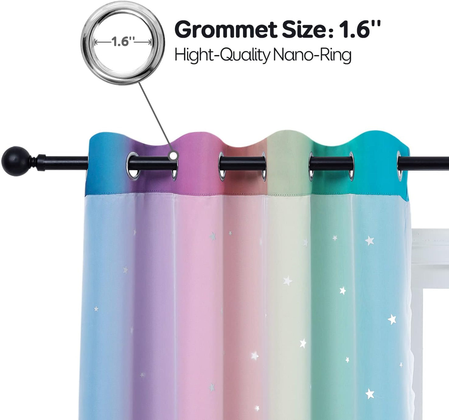 Anjee Star Curtains for Kids 2 in 1 Double Layer Blackout Curtains Grommets Top Star Cutout Rainbow Ombre Curtains with Sheer for Living Room Girls Bedroom 2 Panels 52 x 95 inch, Pink and Yellow