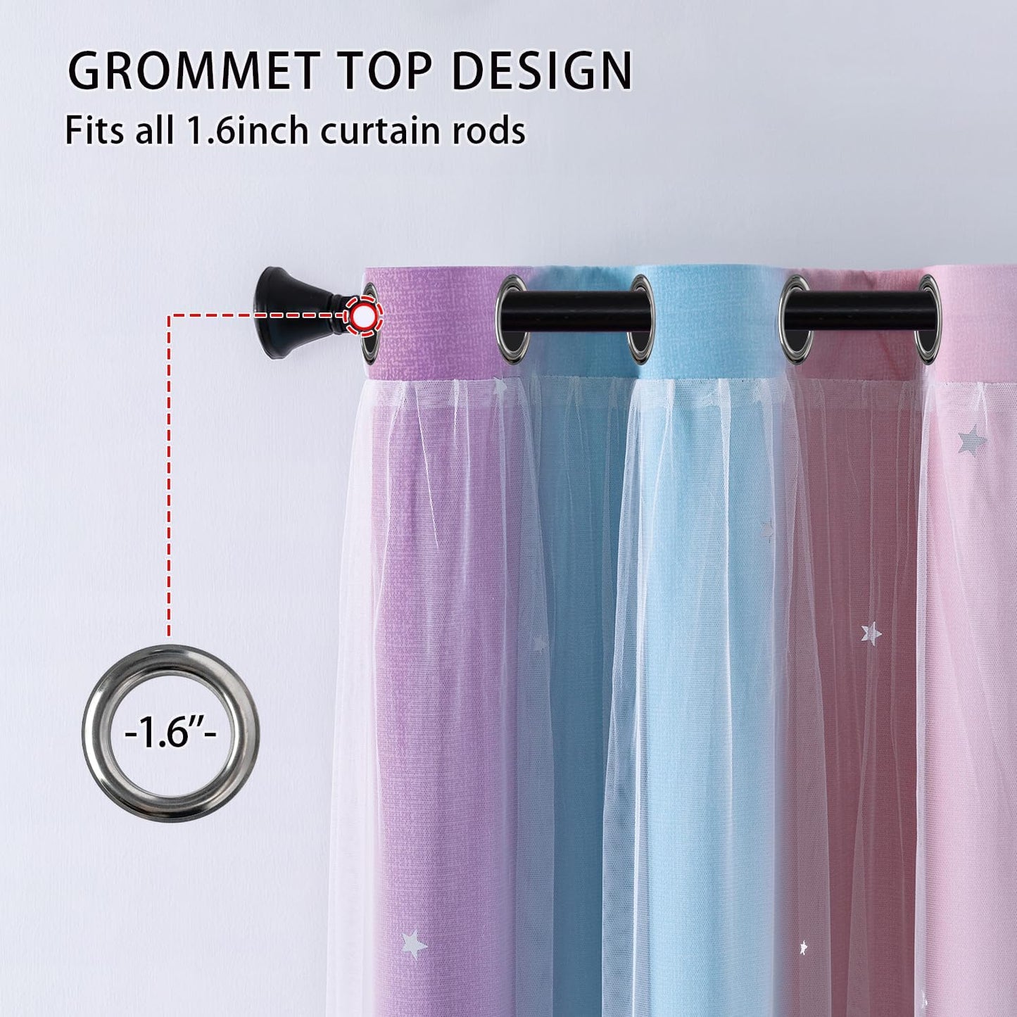 XiDi Pink and Purple Curtains 84 Inches Long for Girls Bedroom 2 Panels Blackout Rainbow Nursery Curtains for Kids Room Unicorn Princess Theme Home Decor Living Room Pink/Purple W52 X L84