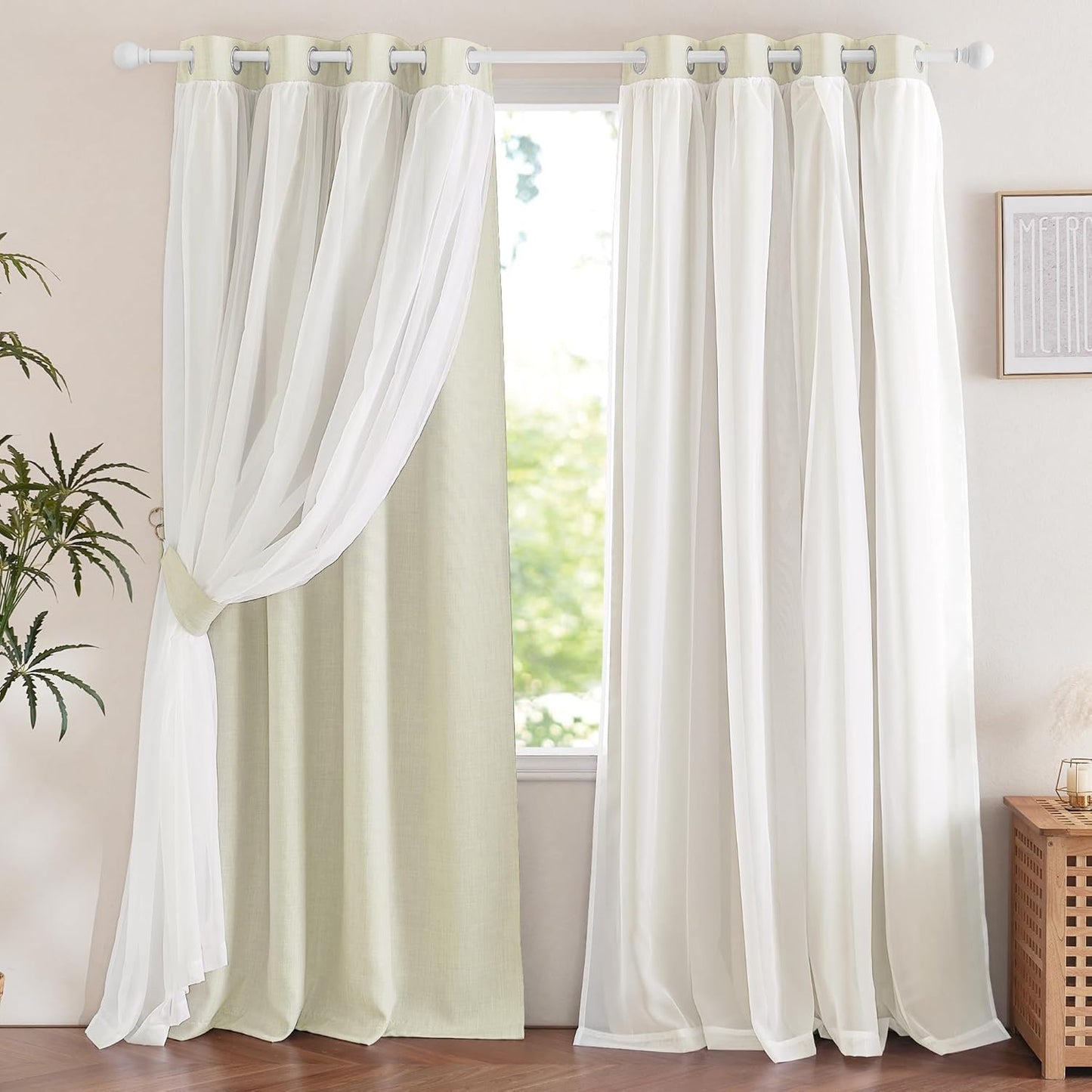 NICETOWN Rainbow Star Curtains for Girls Bedroom, Double Layer Colorful Stripes Kids Blackout Curtains Plus White Sheer Livingroom Window Curtains for School Classroom (Rainbow, W52 x L84, Sold by 2)