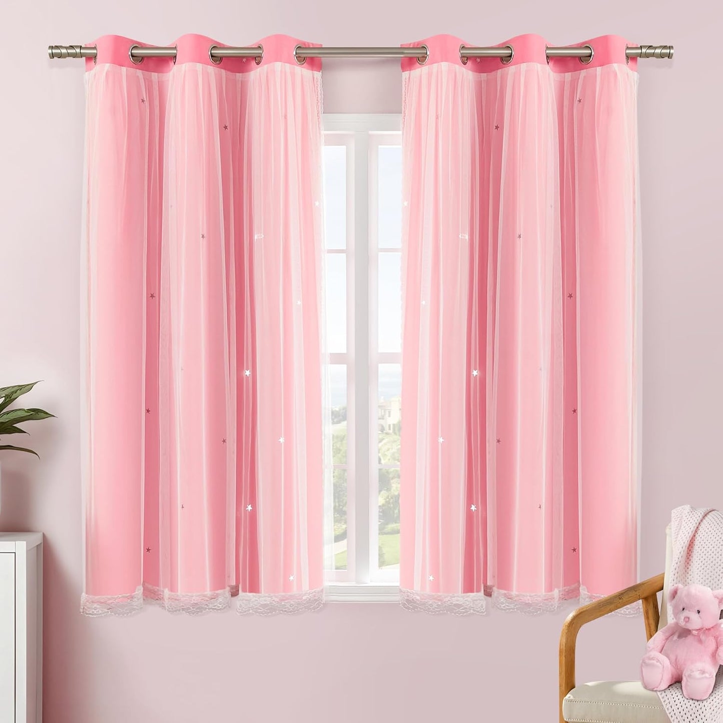 XiDi Pink and Purple Curtains 84 Inches Long for Girls Bedroom 2 Panels Blackout Rainbow Nursery Curtains for Kids Room Unicorn Princess Theme Home Decor Living Room Pink/Purple W52 X L84