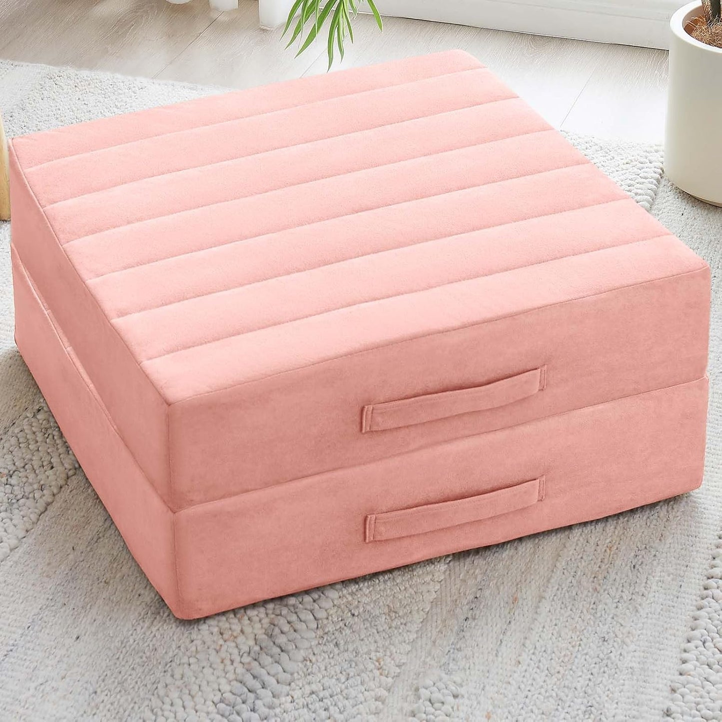 2 Pcs High Density Foam Floor Pillow - Upgraded Large Pillows Seating for Adults - Outdoor Floor Cushion with Soft Tufted Cover - Yoga Pillows for Sitting On Floor - 22 Inch Coffee