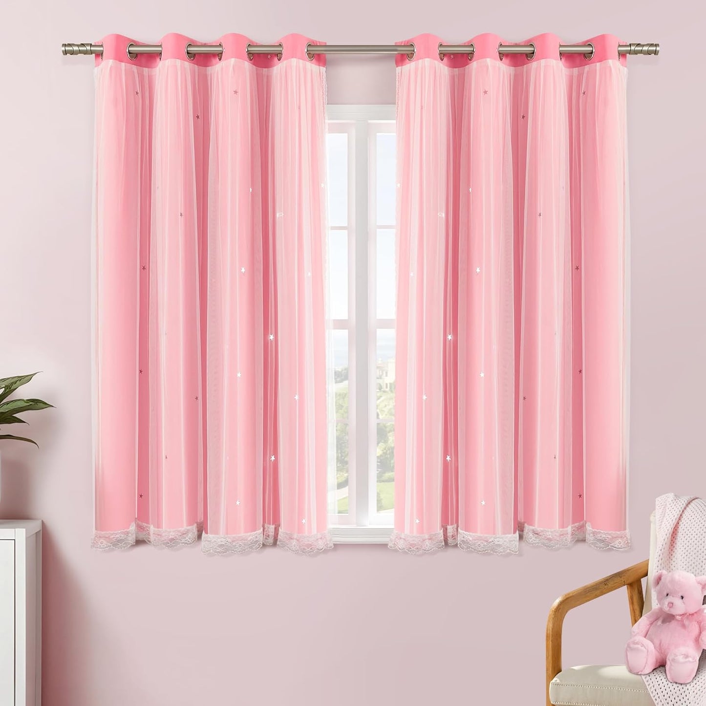 XiDi Pink and Purple Curtains 84 Inches Long for Girls Bedroom 2 Panels Blackout Rainbow Nursery Curtains for Kids Room Unicorn Princess Theme Home Decor Living Room Pink/Purple W52 X L84