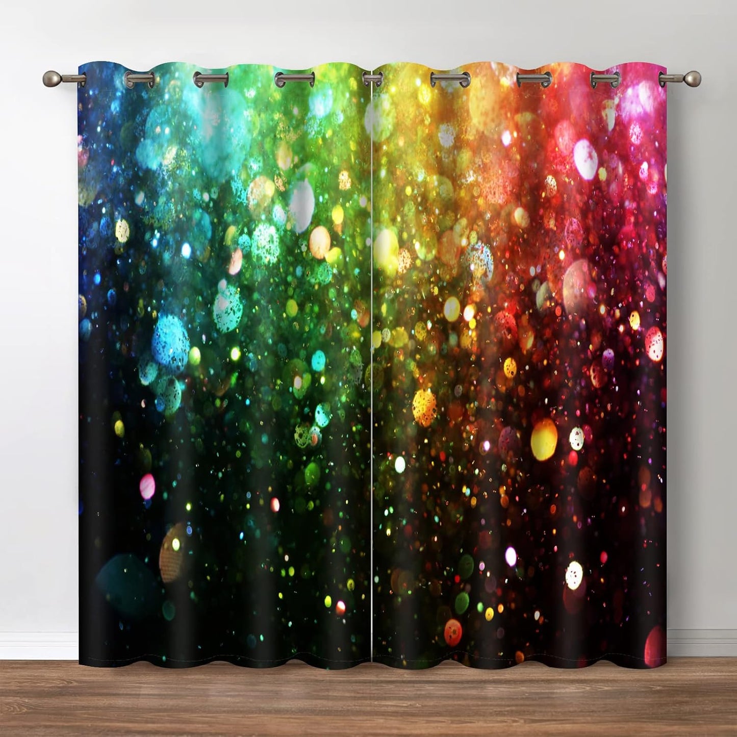 Jekeno Rainbow Polka Dots Blackout Curtains Fantasy Art Colorful Printed Decor Bedroom Apartment Living Room Darkening Grommet Window Drapes 2 Panels Set, 52"x 84"